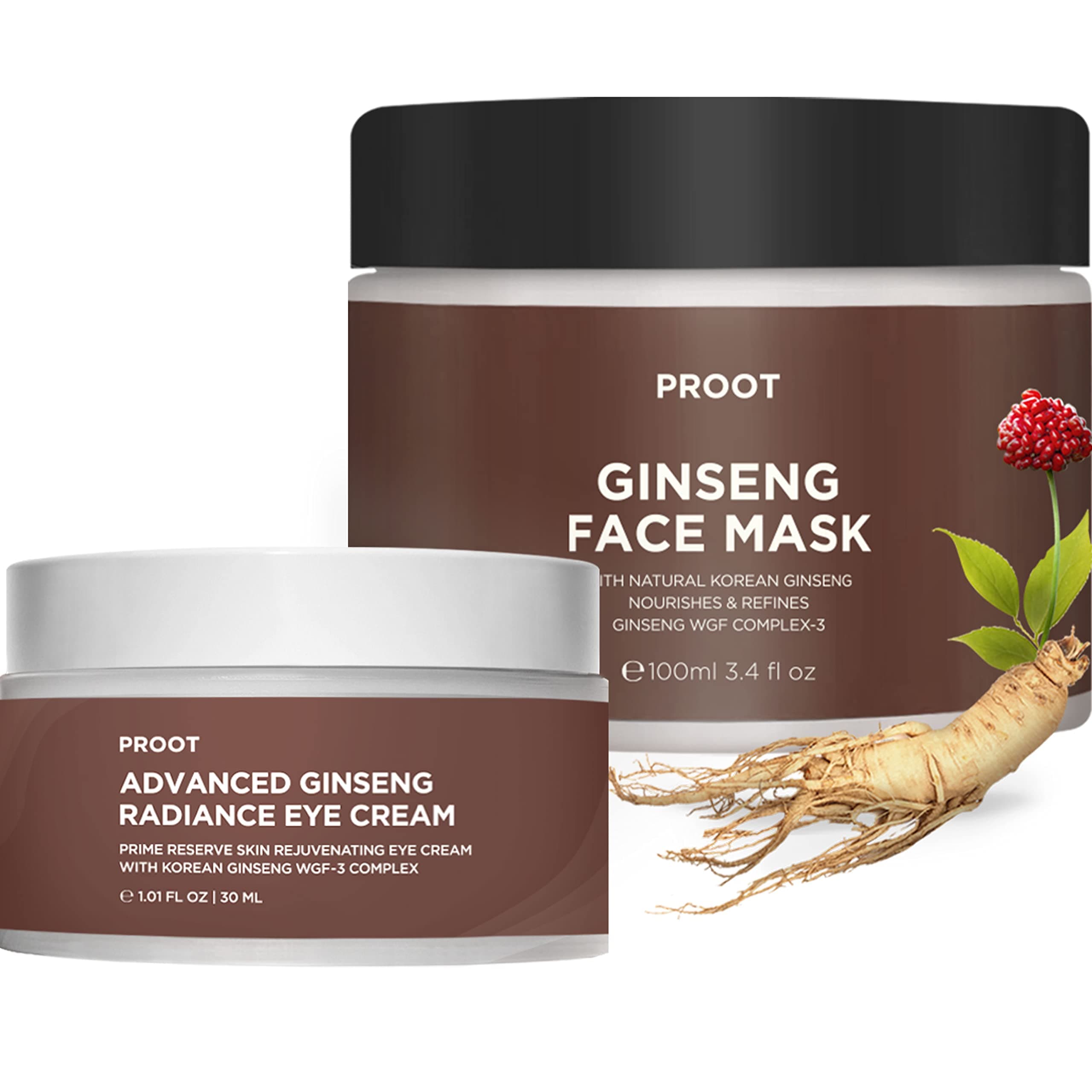 PROOT Ginseng Face Mask and Eye Cream Bundle | 52.9% Korean Red Ginseng Extract | Age-Defying Formula for Wrinkles, Fine-Lines, Firmness and Elasticity | Korean Skin Care, Natural, Cruelty-free