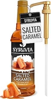 Syruvia Coffee Syrup, Salted Caramel Flavored Syrup for Drinks, Lattes, and Desserts – 25.4 fl oz, With Pump