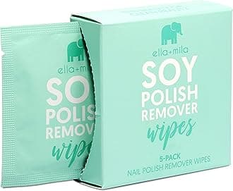 ella+mila"Soy Nail Polish Remover Wipes" | Non Acetone & Alcohol Free | Unscented Pads Best For Natural Fingernail | Contains Vitamins A, C, E (5-Pack)