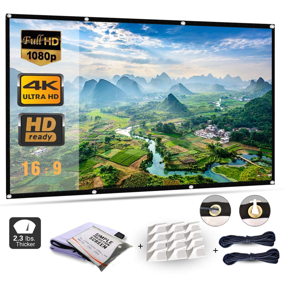 Projection Screen, 4K Projector Screen 120 inch, 16x9 HD 3D TV Projector Screen Outdoor Movie Screen Portable Projector Screen Foldable Projection Screen (120")