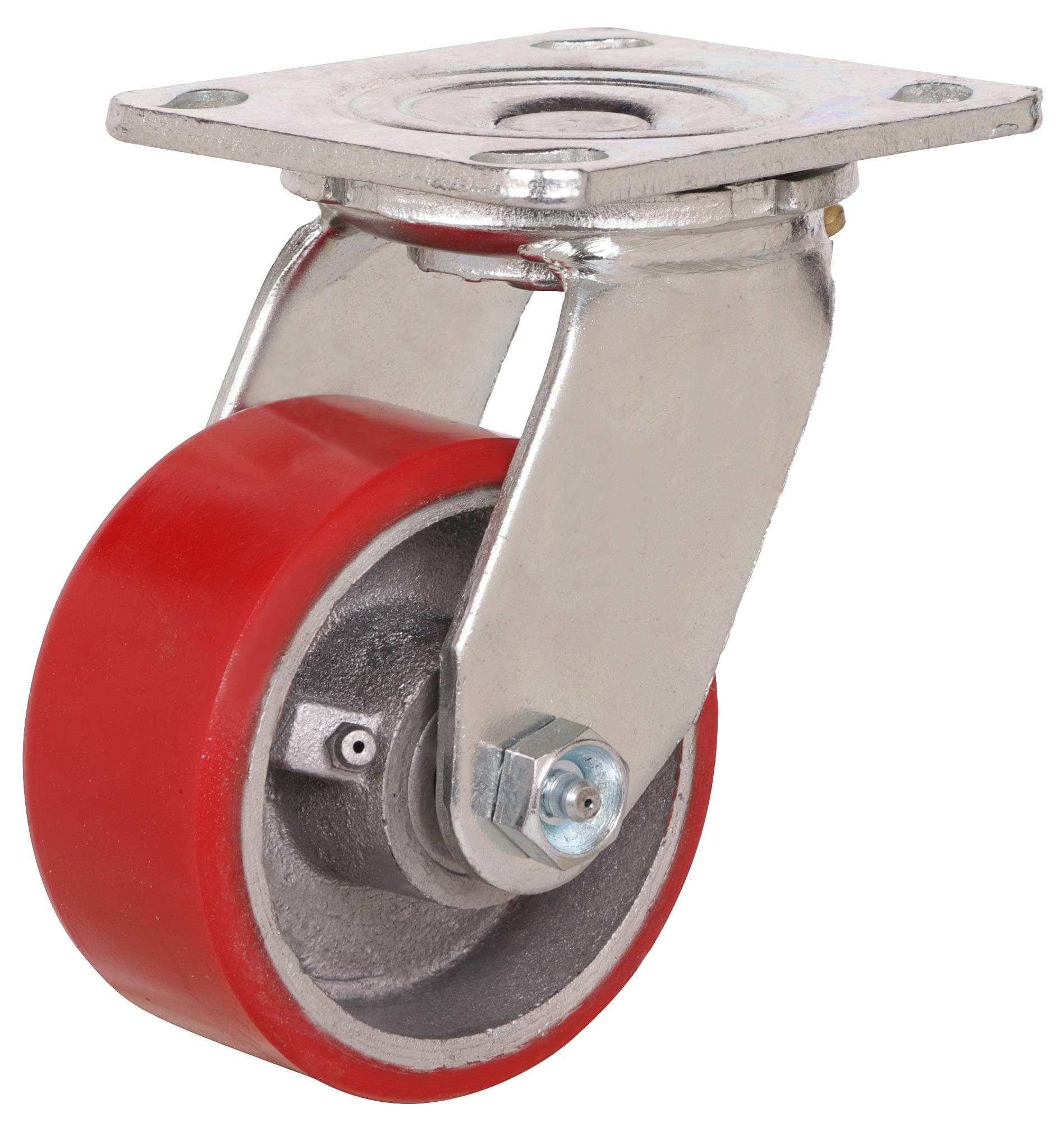 SES CASTERS 4x2" Swivel with Polyurethane on Cast Iron Wheel and 4x4-1/2" Mounting Plate