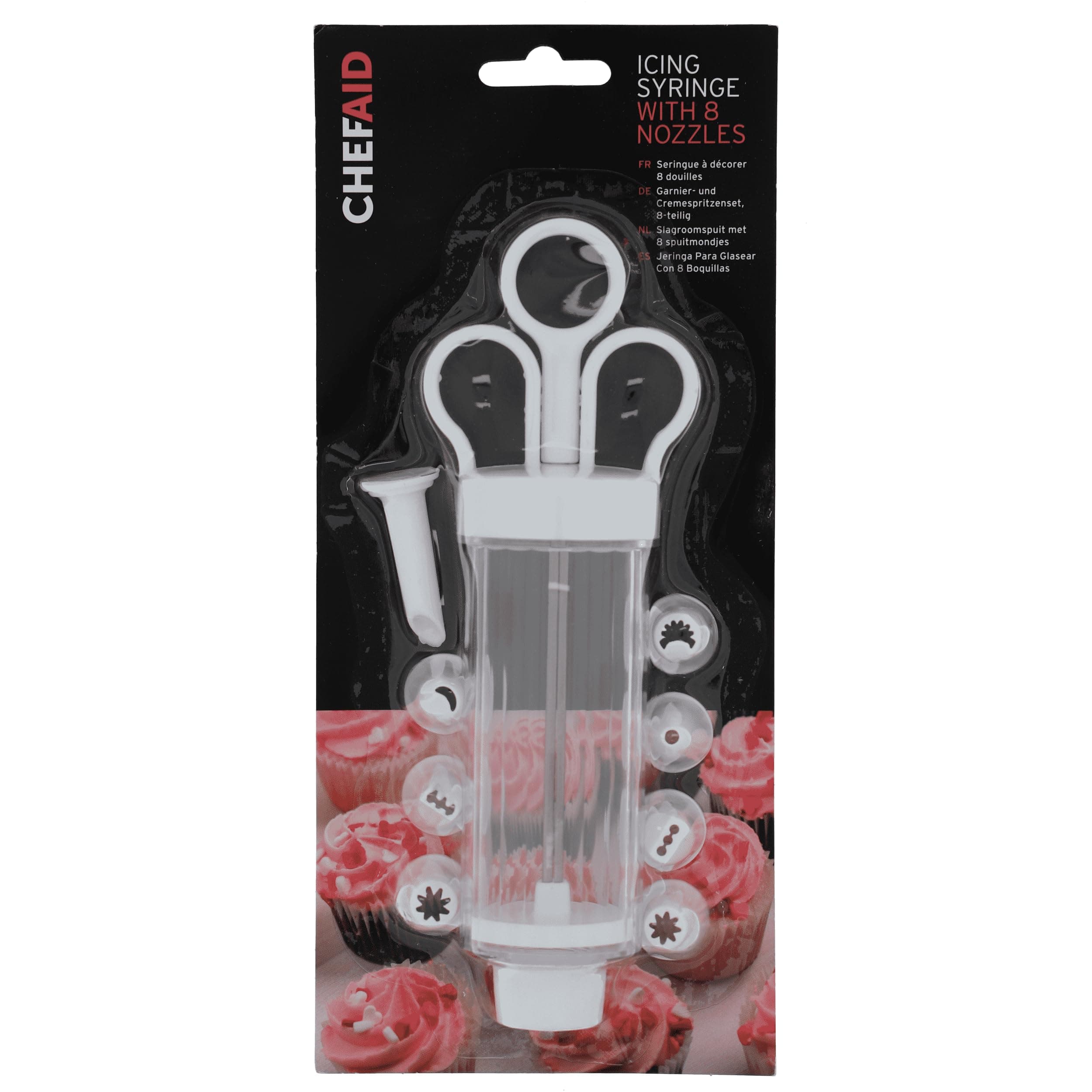Chef aid Icing syringe with 8 nozzles, Cake decorating pen for piping cupcakes, cakes, cream filling desserts and pastries, easy clean and reusable, Interchangeable tips.