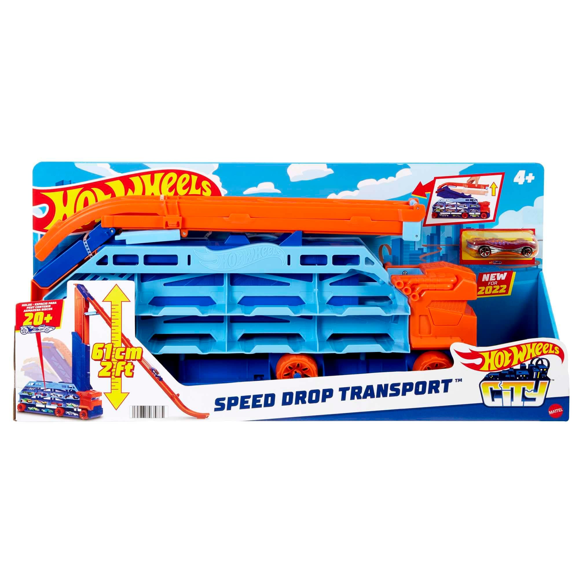 Hot Wheels Display Hauler 4Y+, City Transporter - with extendable Downhill ramp, Loading Area for 20 Vehicles and Special Wheels, Multicolour | Soft Plush Toy for Kids |