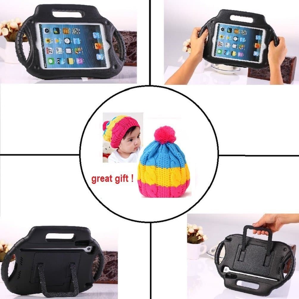 Kid's Light Weight EVA Steering Wheel Design Drop-Proof iPad Protective Case with Handles (for iPad Mini) [Previous Generation] + Universal Stylus Pen with fashion hat gift for children, Great Gift !(Black)