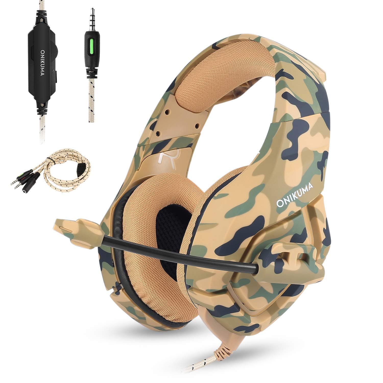 ONIKUMA K1B Stereo Gaming Headset with Mic and Controls for PC, PS4, Xbox and Mobiles (Camouflage Yellow)