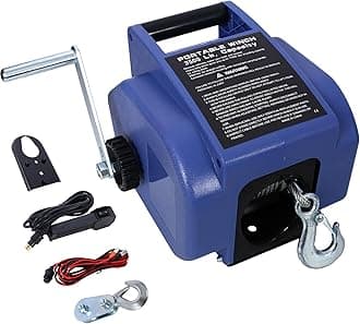 WIIS' IDEA 12V 6000 lb Load Capacity Portable Winch, Reversible Electric Winch for Towing ATV/UTV with Manual Function, Galvanized Wire Rope, Rapid Mount, Extra Pulley Hook, Waterproof, Blue