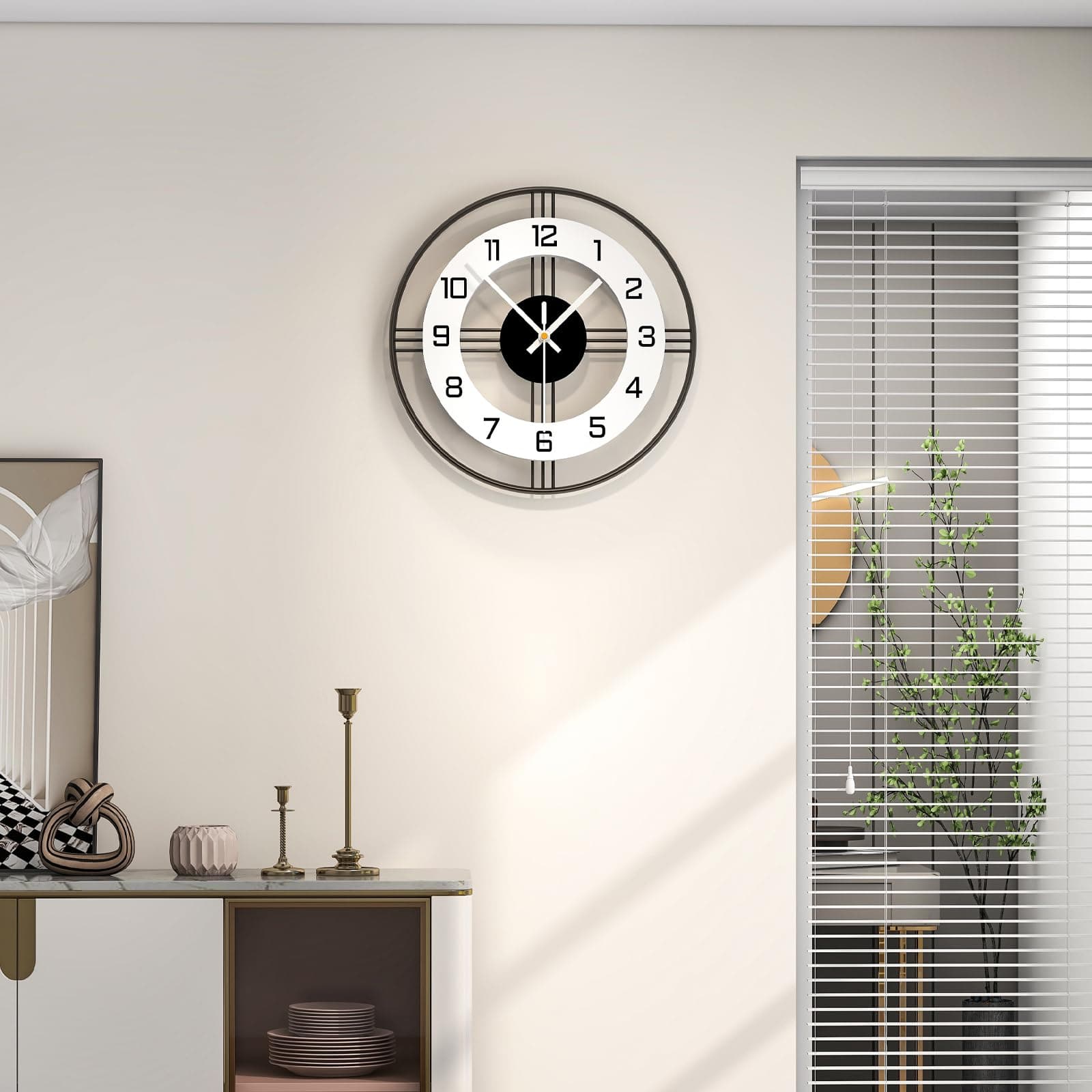 Wall Clocks for Living Room Decor Modern Decorative Wall Clock Battery Operated Silent Non Ticking for Bedroom Kitchen Office Home 13.7 Inch Large Wooden Round Clock Wall Art for Indoor