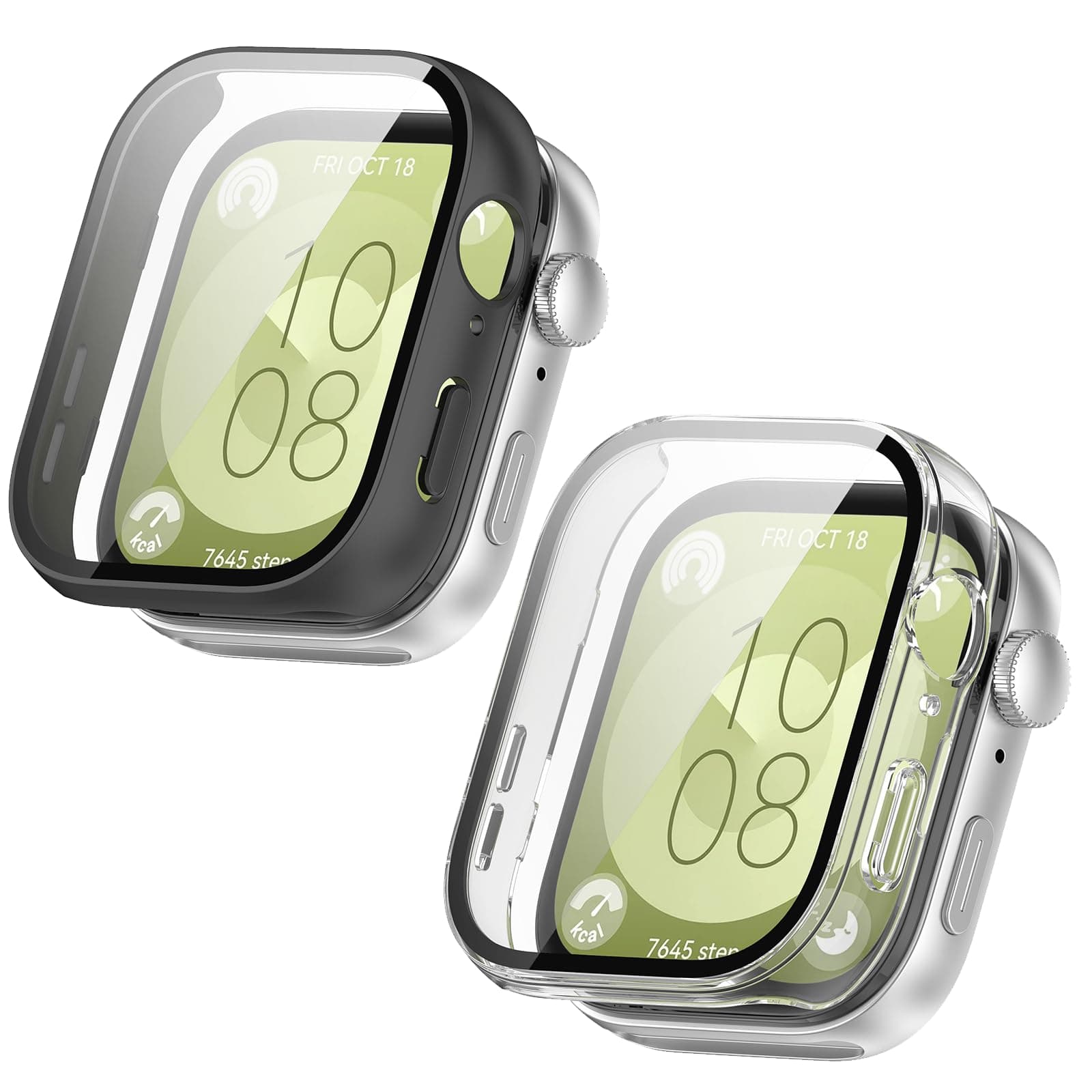 [2 Pack] Zuooiec Hard PC Case with Tempered Glass Screen Protector for Huawei Watch Fit 3 (2024), Ultra-Thin Scratch Resistant Cover(Clear+Black)