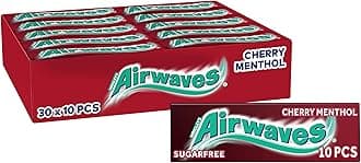 Airwaves Chewing Gum Cherry Menthol, 30 Packs of 10 Pieces, Sugar Free Chewing Gum Bulk Pack with Menthol Freshness (300 pieces)