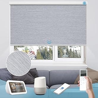 Motorized Roller Shade, Smart Blackout Shade for Window with Remote, Automatic Blind for Smart Home, Free Stop Cordless Shade Customized Size (Striped Grey)
