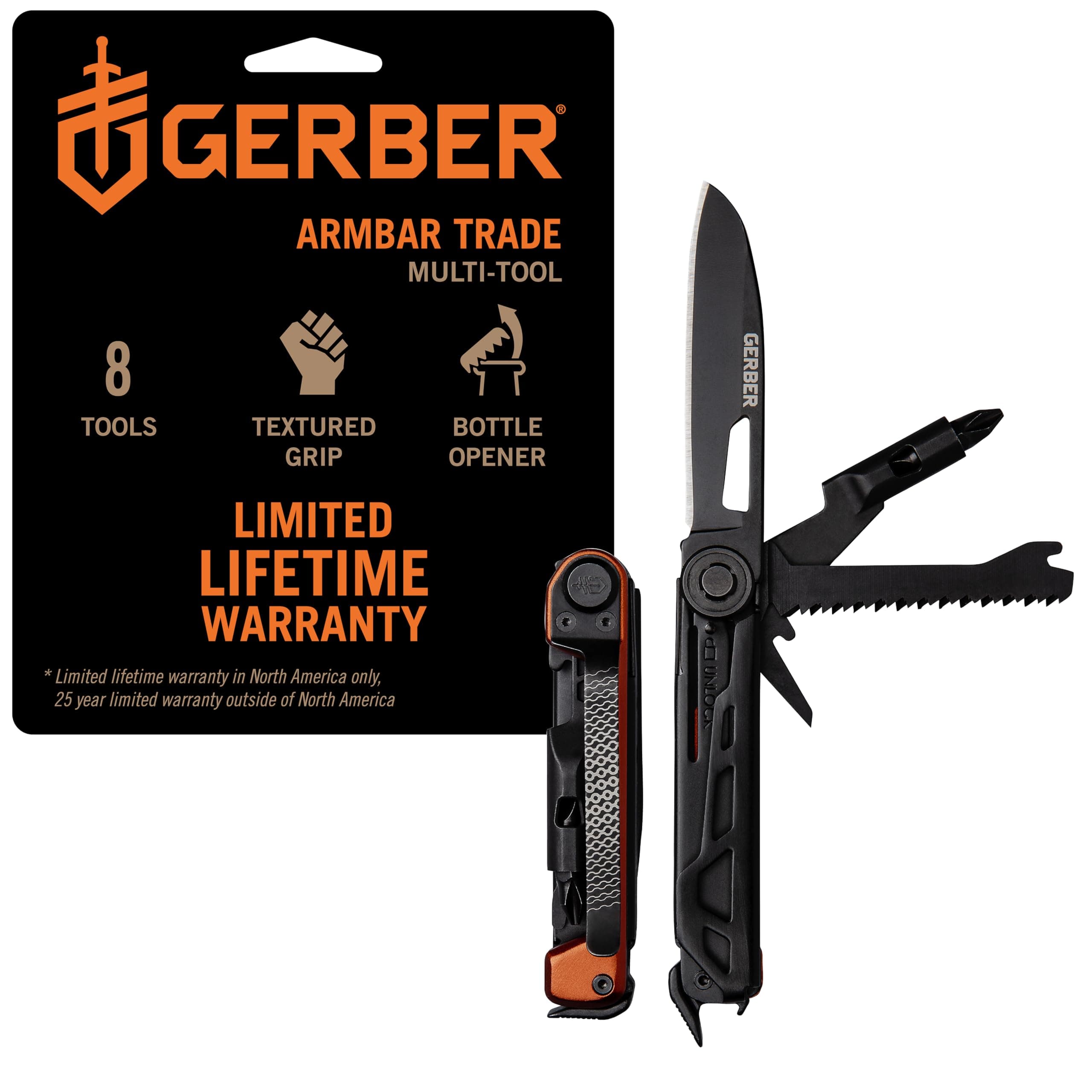 Gerber Gear Armbar Trade 8-in-1 Multi-tool - 2.5" Plain Edge Blade, Pry Bar, Hammer - EDC Gear and Equipment - Burnt Orange