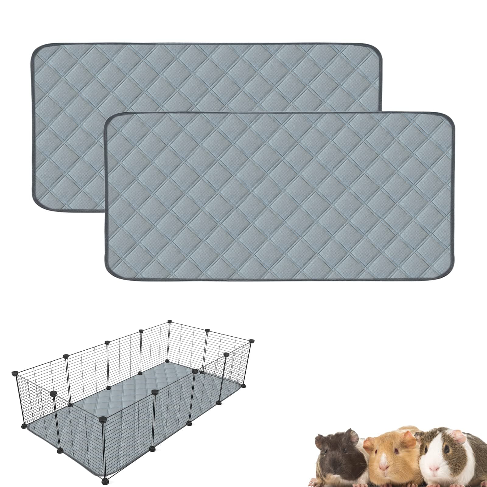 2 Pack Guinea Pig Cage Liners Washable Guinea Pig Bedding Waterproof | Super Absorbent | Non Slip | Reusable Guinea Pig Pee Pads for Small Animals Rabbit Hamster Rat - for Midwest 48" x 24"