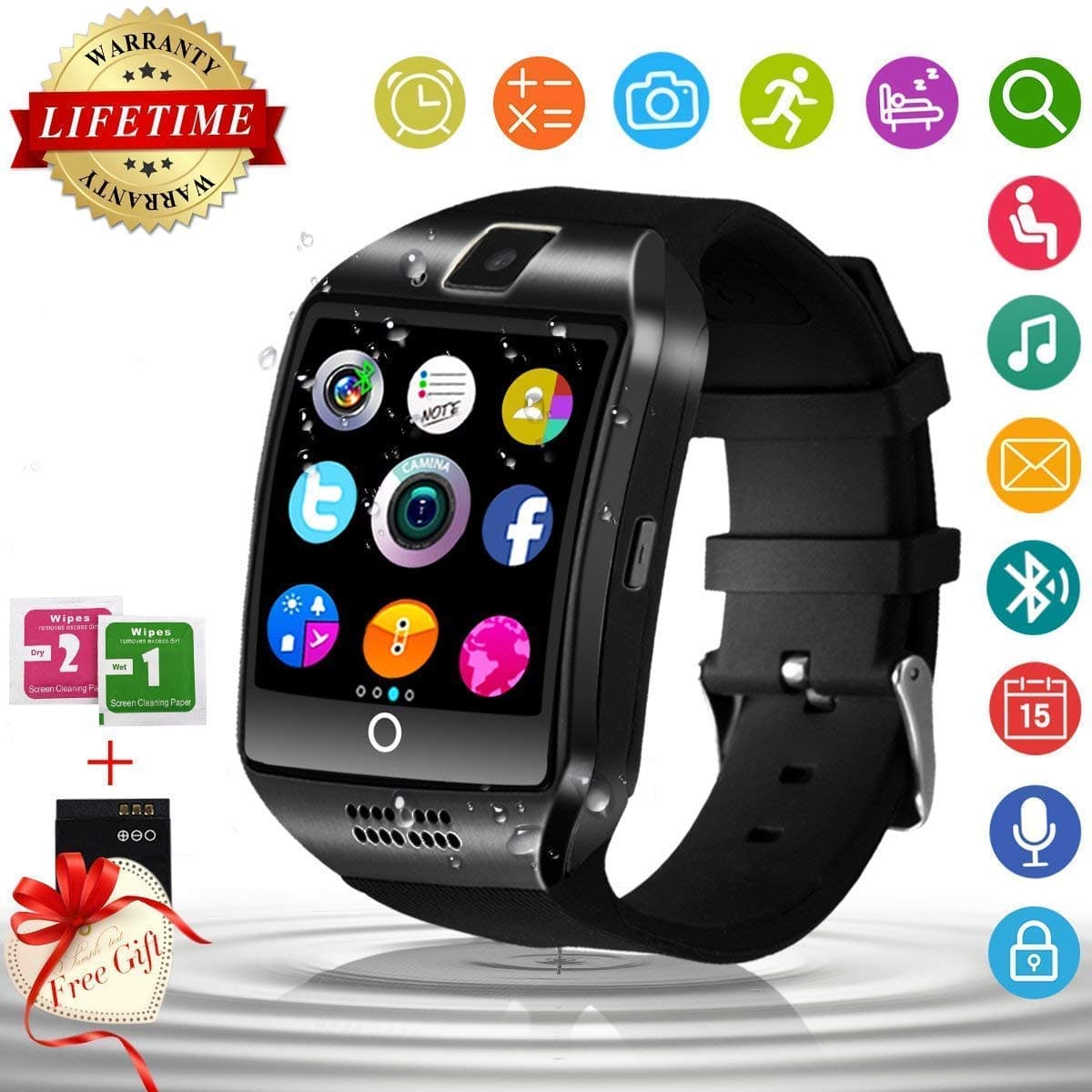 Smart Watch,Bluetooth Smartwatch Touchscreen with Camera, Smart Watches Waterproof Smart Wrist Watch Phone Compatible Android iOS for Men Women Kids (Black)