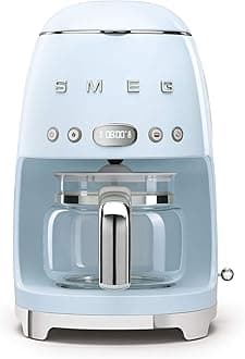 Smeg 50's Retro Style Aesthetic Drip Coffee Machine with 10 Cup Glass Carafe, Auto Start Feature, Keep Warm Plate, and Two Coffee Strength Settings (Pastel Blue)