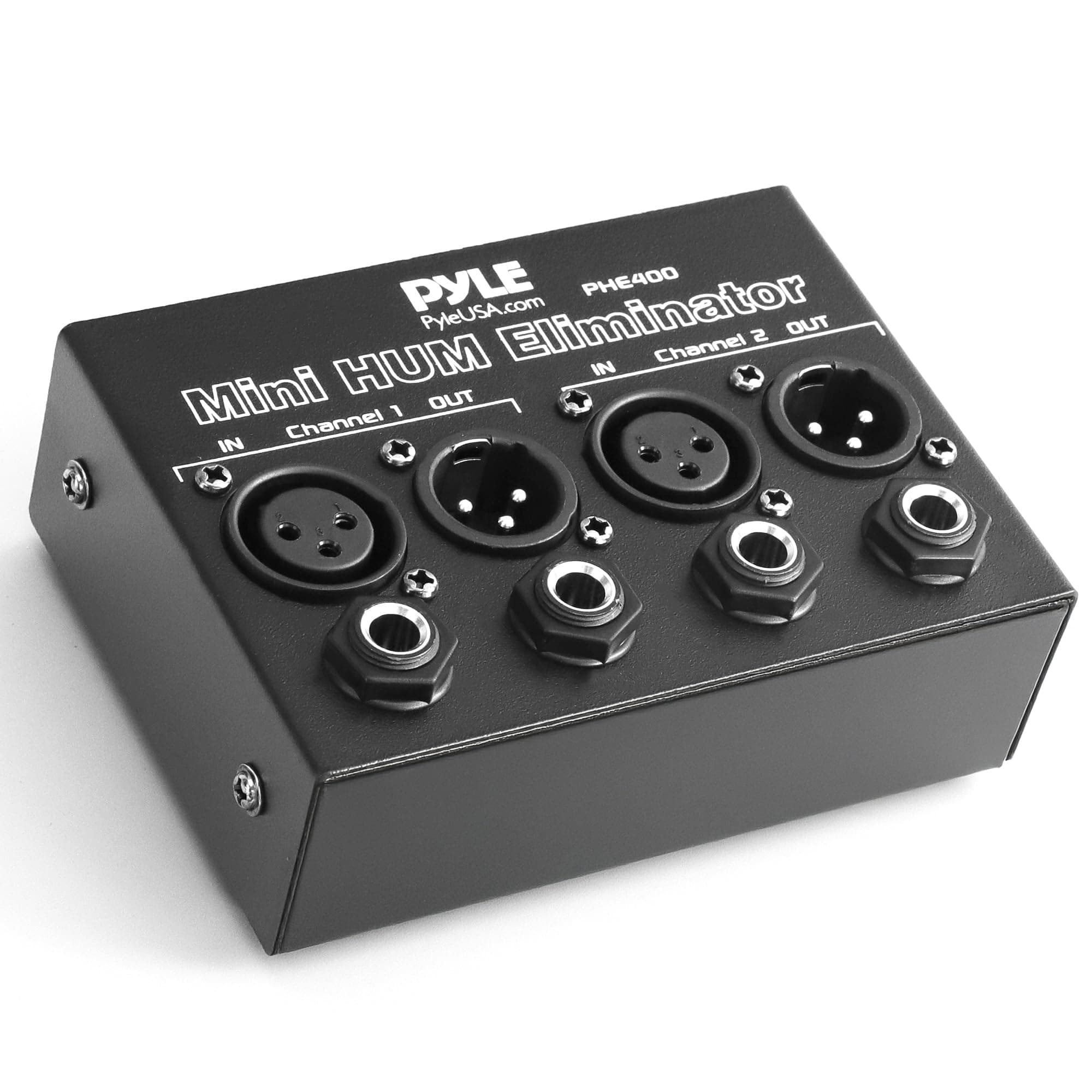 Pyle Compact Mini Hum Eliminator Box - 2 Channel Passive Ground Loop Isolator, Noise Filter,AC Buzz Destroyer, Hum Killer w/ 1/4" TRS Phone,XLR Input/Output, Uses 1:1 Isolation Transformer