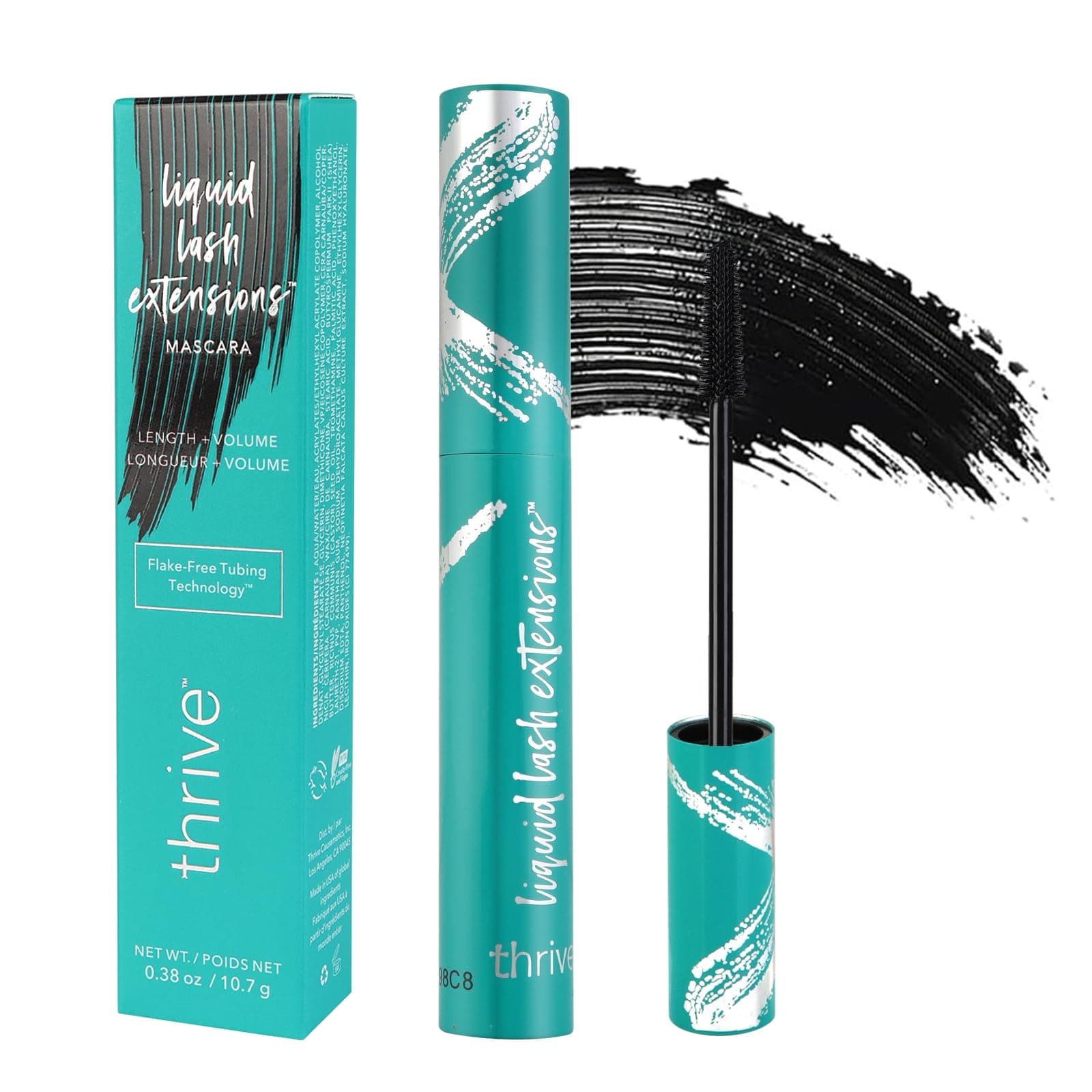 Thrive Mascara (Black 10.7g/0.38 OZ), Thrive Mascara Liquid Lash Extensions - Brynn Thick and Slender, Waterproof and Sweat Resistant