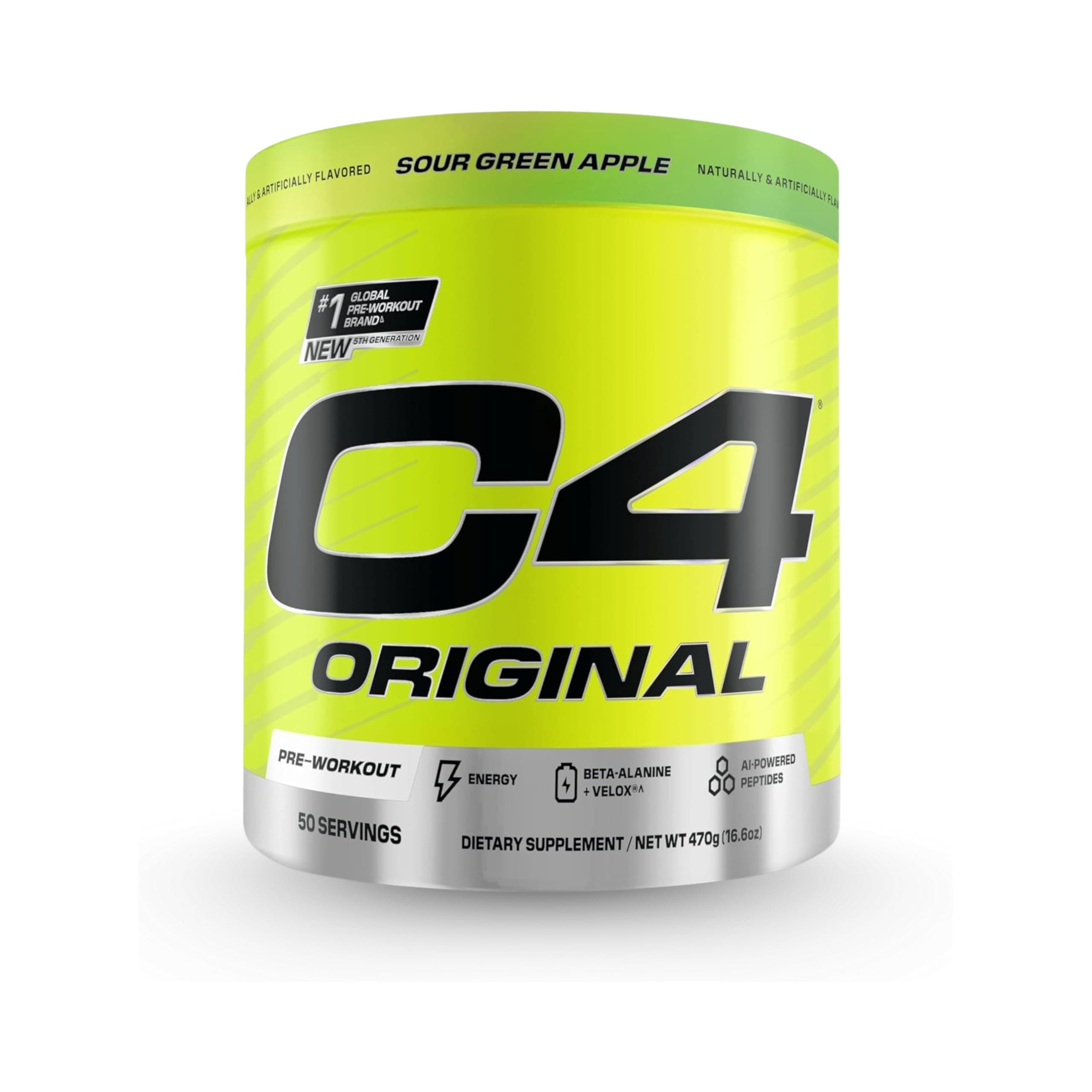 C4 Original Pre-Workout Powder Explosive Energy, Focus & Endurance with Beta-Alanine, Creatine, and Arginine, Sour Green Apple Flavor, 50 Servings
