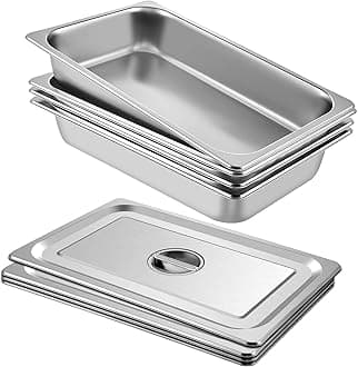 Hotel Pan 4 Inch Steam Table Pan Set - Full Size with Lid, 20x12x4 Inch, 13.7 Quart, Stainless Steel