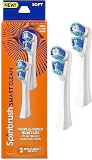Spinbrush Smart Clean Replacement Heads, Battery Powered Electric Toothbrush Refills for Adults, Soft Bristles, 2 Count