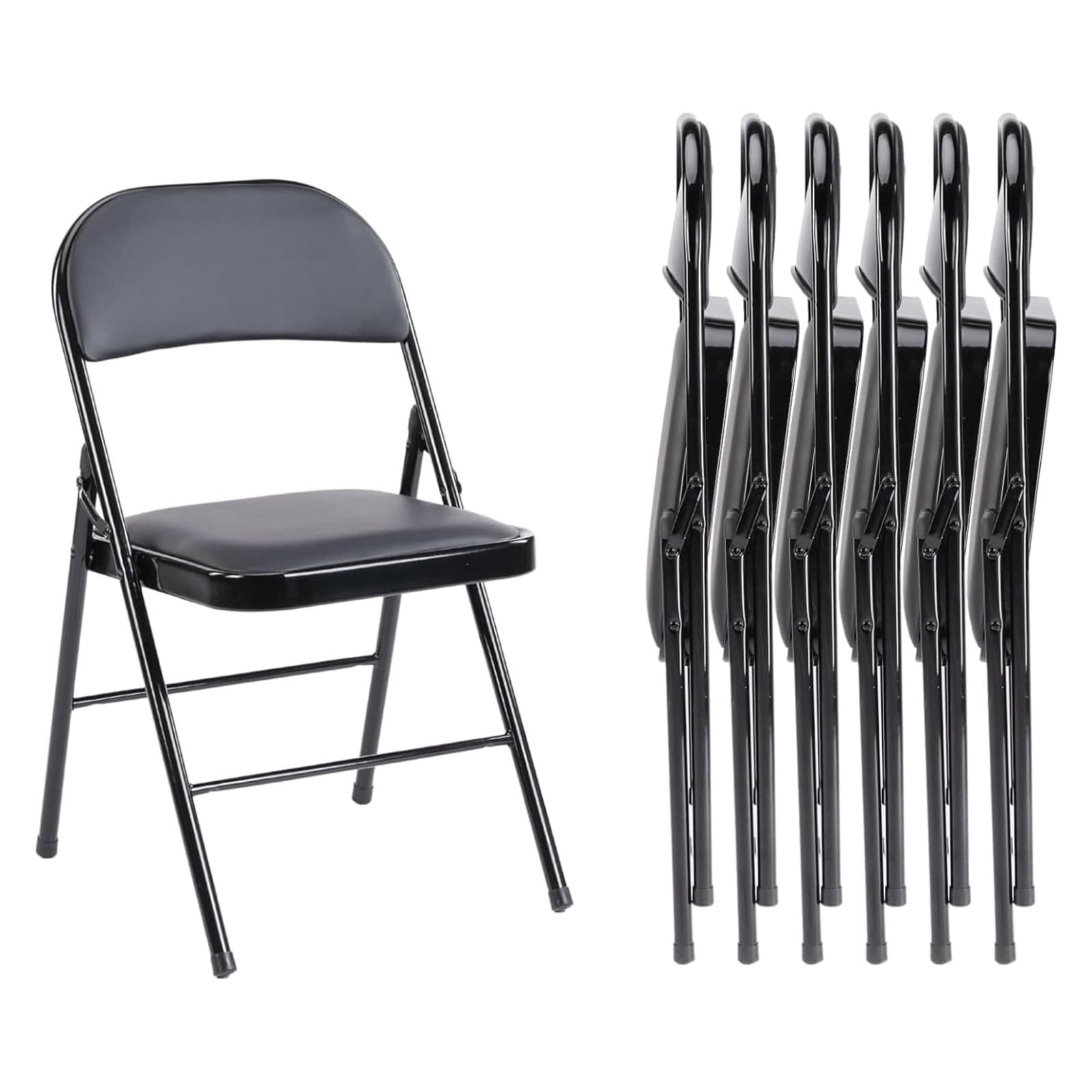 Sweetcrispy Folding Chair 6 Pack, Leather Padded Folding Chairs, Sturdy Metal Foldable Chairs, Easy to Use and Store, Outdoor and Indoor, for Home, Office, Party, Comfy