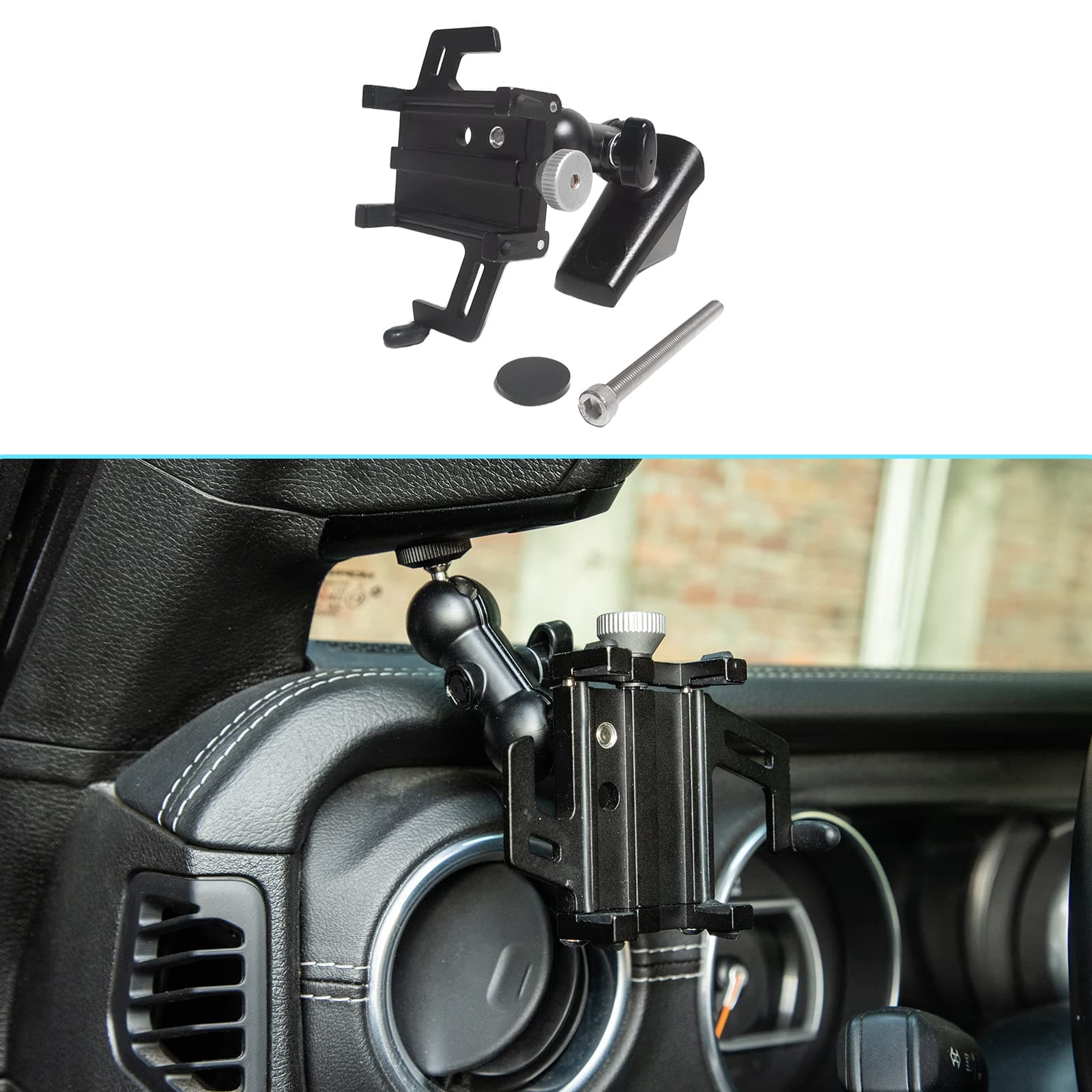 RT-TCZ A-Pillar Dash Phone Holder Bracket Mount Grab Handle Adjustable Anti-Shake Stabilizer Cell Phone Holder Accessories for Jeep Wrangler JL JLU & Gladiator JT 2018-2023