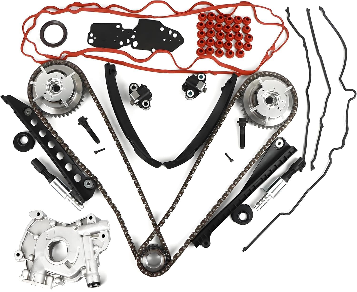 5.4L Engine Timing Chain Kit - With Cam Phasers & VVT Valves and wetar Pump Fits for 2005-2008 Ford F150 F250 F350 5.4L V8, for 2005-2010 Lincoln MARK LT NAVIGATOR 5.4L V8 24-Valve Engine