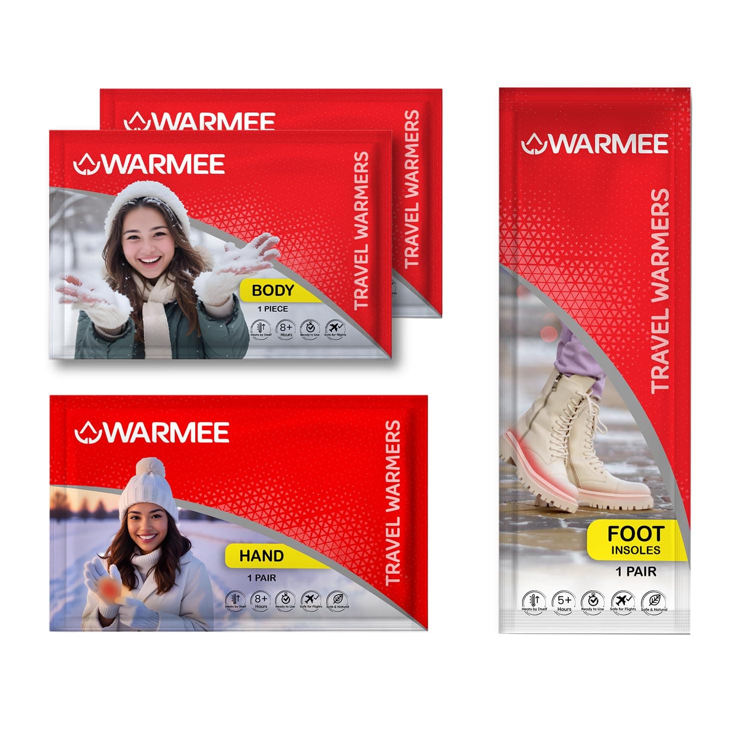 COMBO PACK ||2 Pieces Body+1 Pair Hand +1 Pair Foot | Travel Warmers || Winter Holidays|| Instant Heat generating || Activates by Air|| Body, Hand and Foot Warmers|| Safe and Natural for Camping, Trekking, Outdoors
