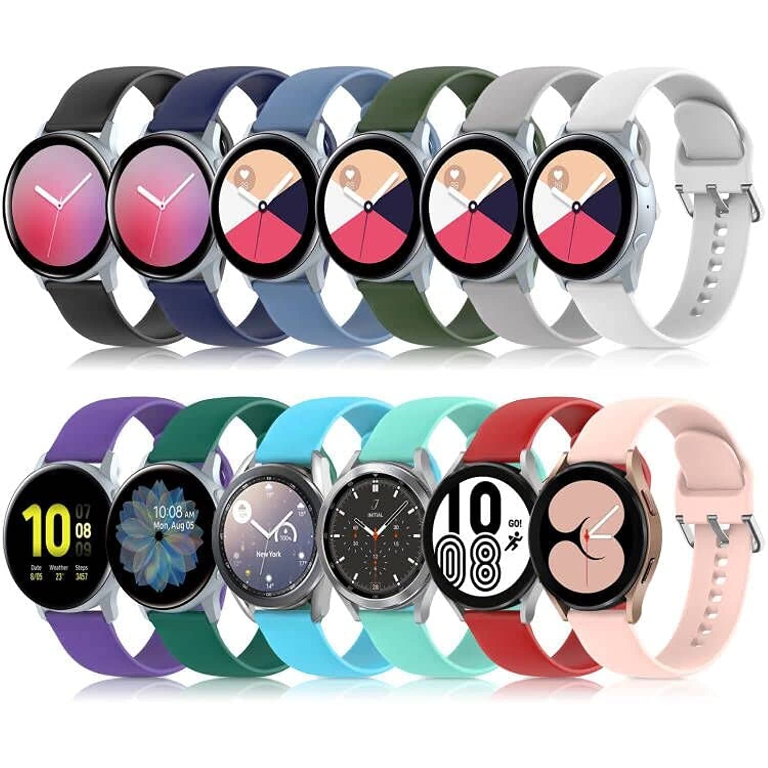 12 Pack Silicone Bands Compatible with Samsung Galaxy Watch Active 2/Active 40mm 44mm/Galaxy Watch 5 & 5 Pro/Watch 4 & 3 41mm/Watch 42mm, Gear S2 Classic/Gear Sports (20mm)