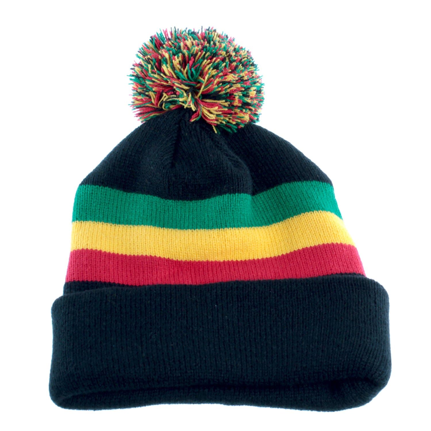 Crown Hat Striped Rasta Pom Pom Beanie