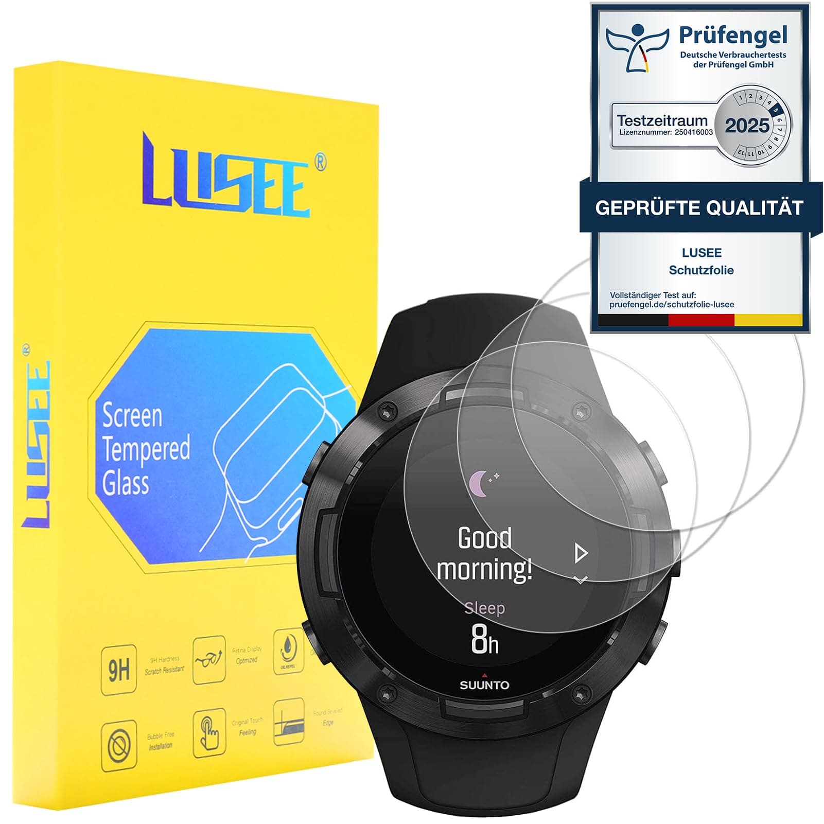 Lusee 3 Pack Universal Watch Screen Protector [Round, Diameter 30mm] Tempered Glass Anti Scratch/Anti Fingerprint [9H Hardness] [HD Clear] [Case friendly]
