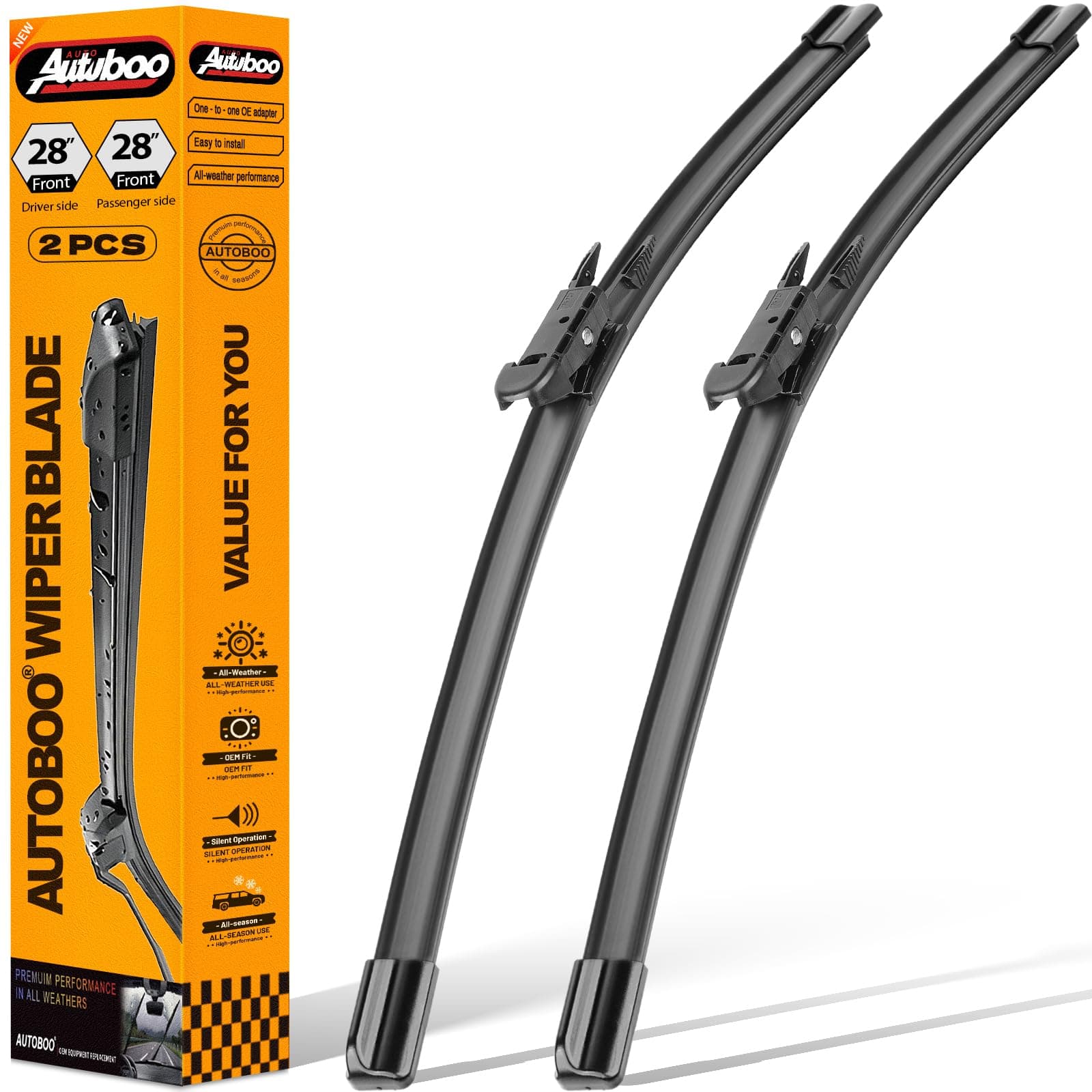 AUTOBOO Replacement for 2013-2020 Ford Escape Edge Focus 13-19 Fusion 28"+28" Pinch Tab Windshield Wiper Blade Set-Factory OE Style