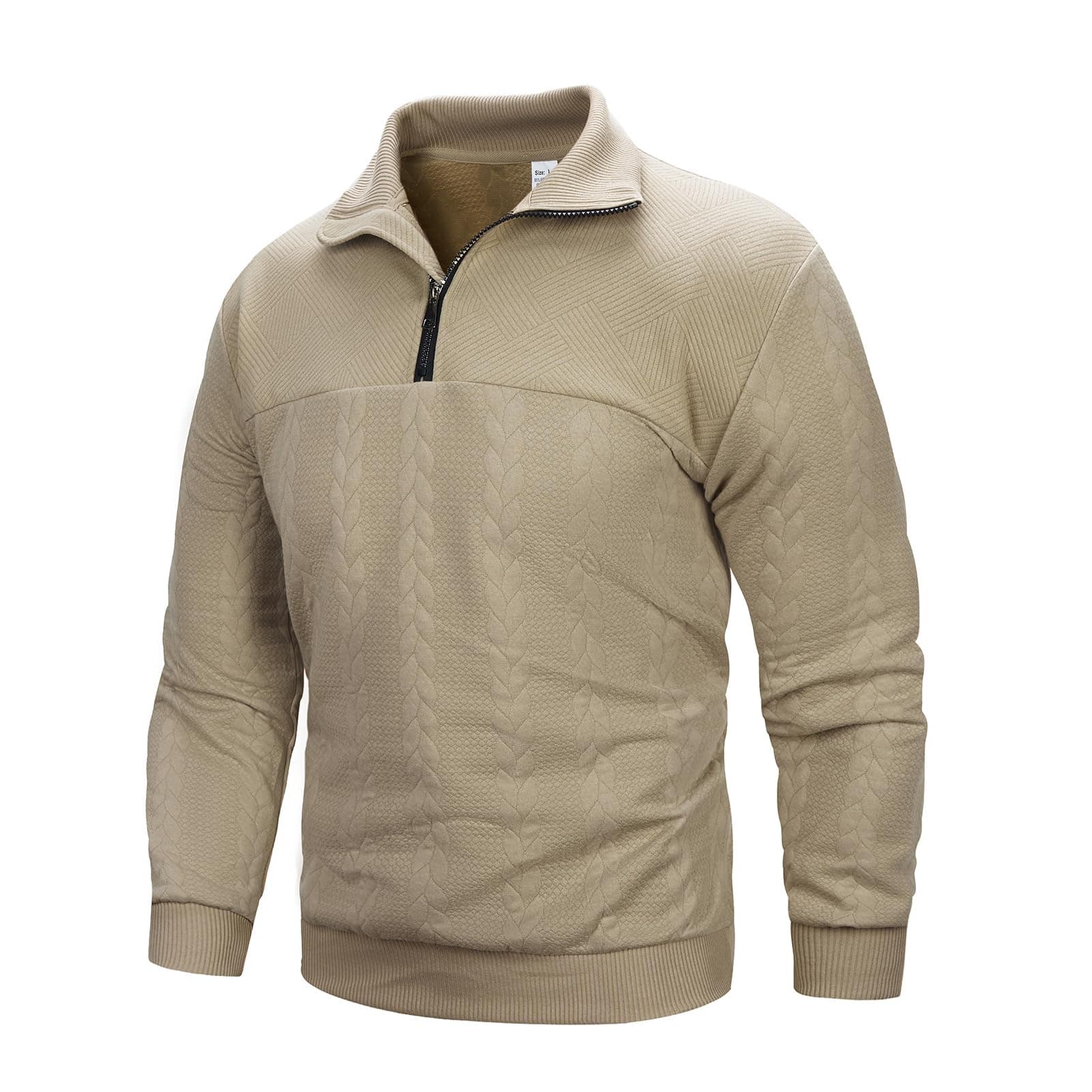 MANLUODANNIMen's Quarter Zip Sweater Lightweight Knitted Mock Neck Quilted Pullover Sweaters Long Sleeve Casual Jumper