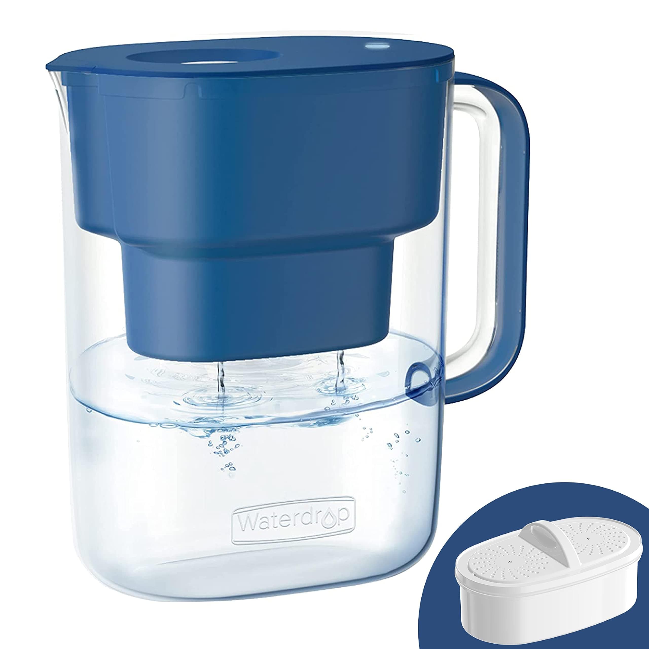 Lucid 10-Cup NSF Certified Water Filter Pitcher, Long-Lasting (200 gallons), 5X Times Lifetime Filtration Jug, Reduces Lead, Fluoride, Chlorine and More, BPA Free, Classic Blue