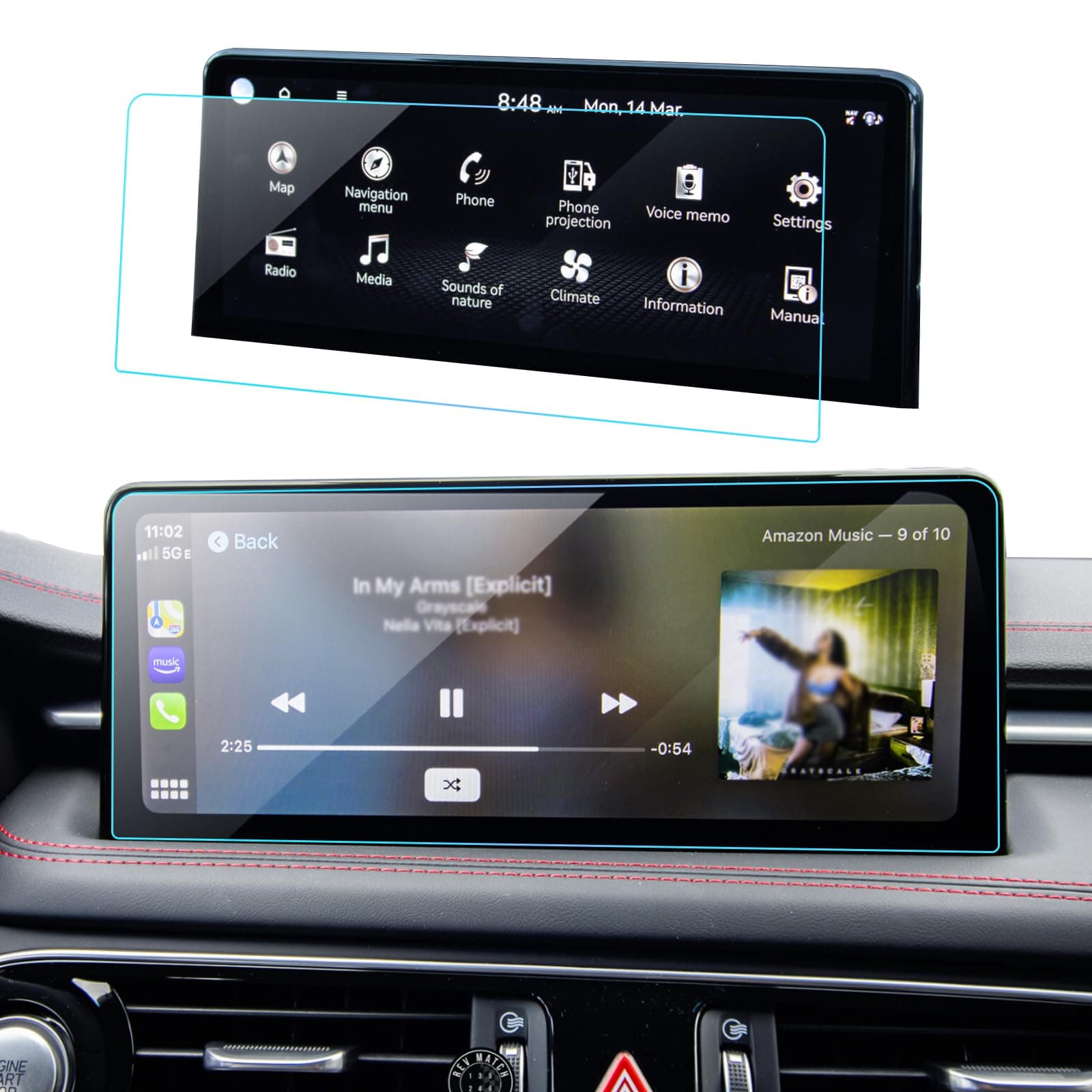 Car G70 Screen Protector for 2024 2025 2023 2022 Genesis G70 (2.0T/2.5T/3.3T) Accessories Navigation Touchscreen Protector Film Tempered Glass HD Clear 10.25’’