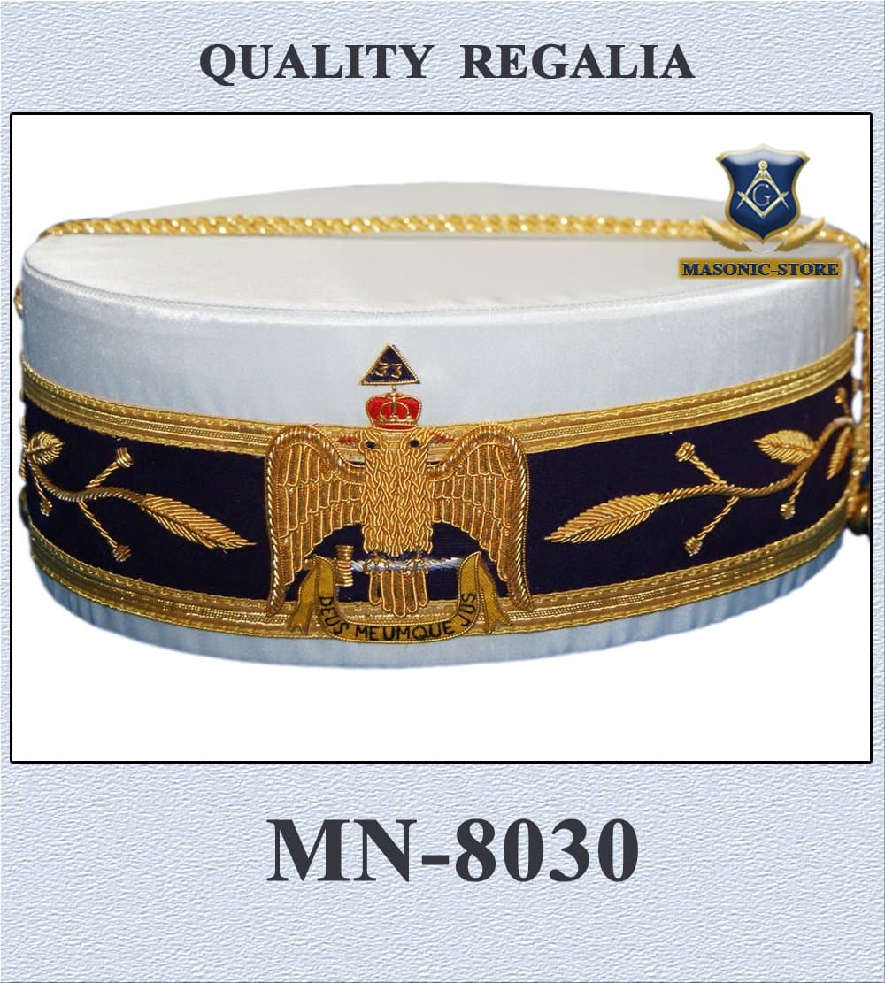 Masonic StoreMasonic 33 Degree Cap Crown Hand Embroidery -Size 7-56 CM – 22.4” White