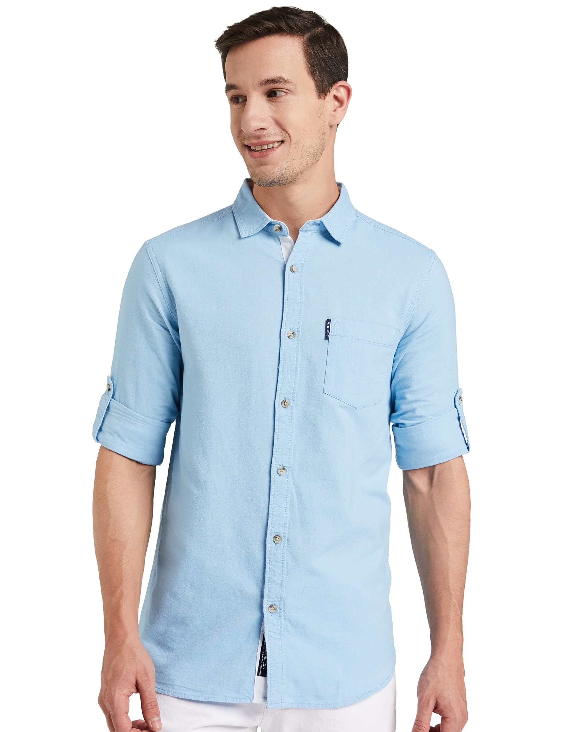 Amazon Brand - House & ShieldsMen's Solid Regular Fit Casual Shirt
