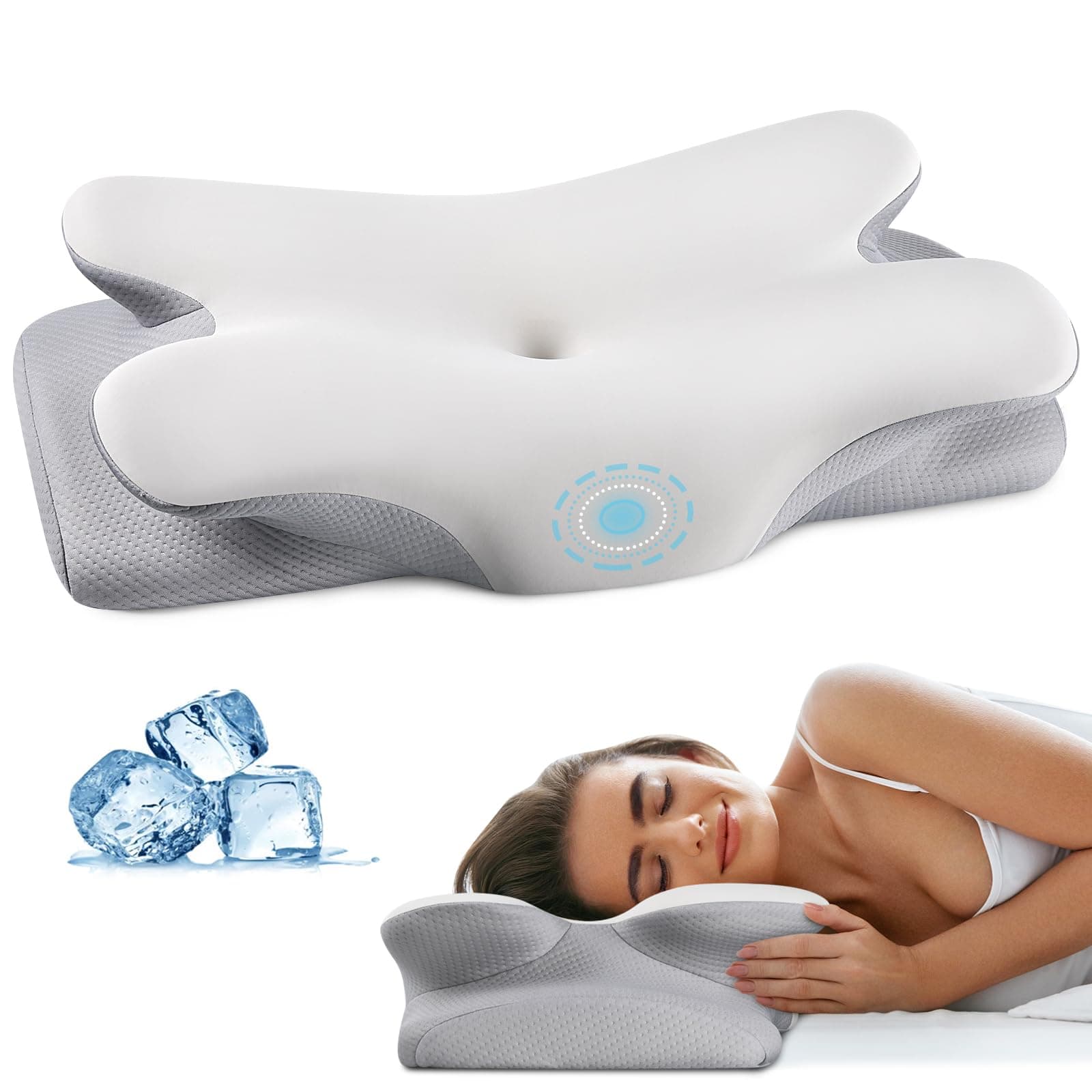 Cervical Neck Pillow for Pain Relief - Contour Memory Foam Pillows with Cooling Pillowcase, Neck Support Pillows for Sleeping, Ergonomic Orthopedic Pillow for Side, Back, Stomach Sleepers