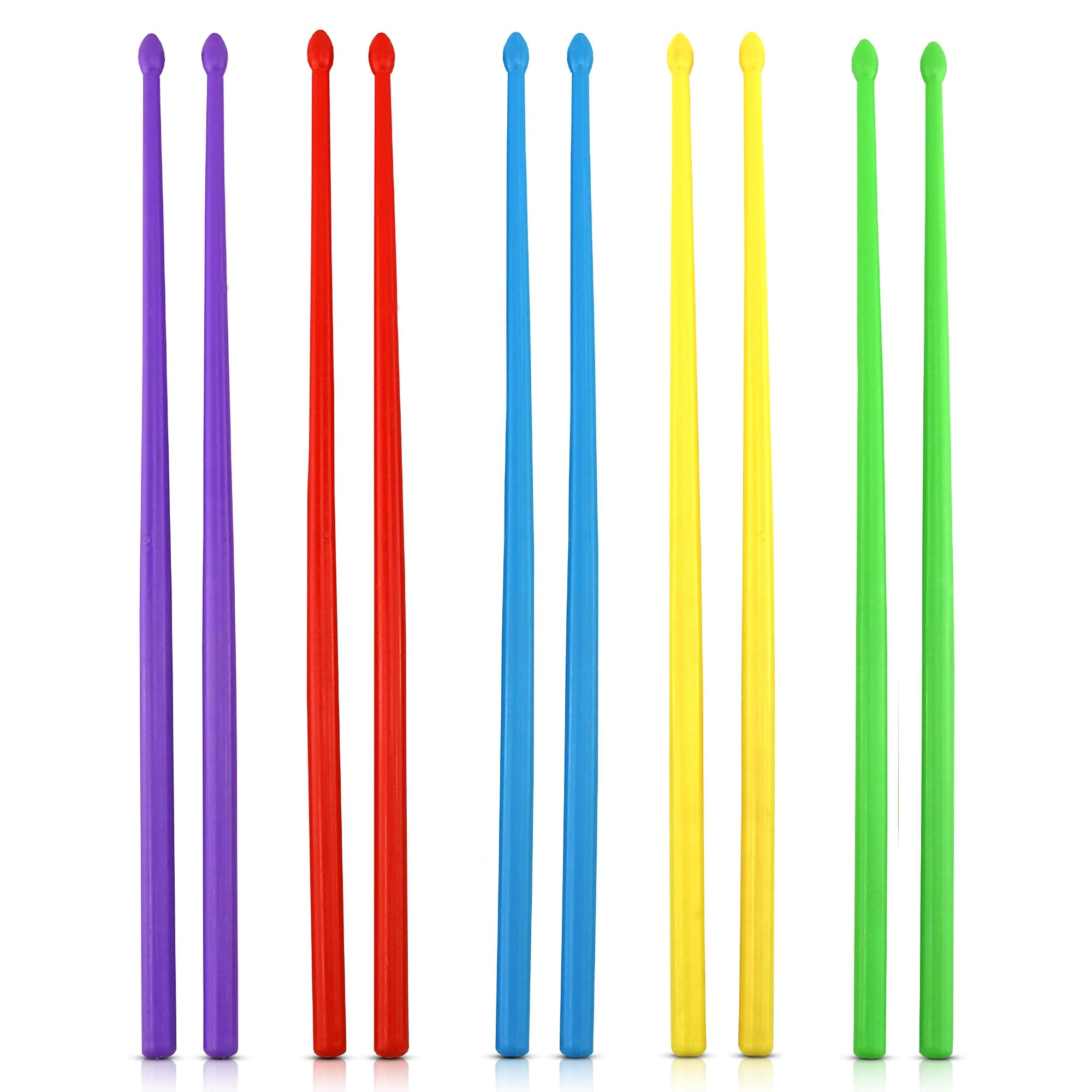 Iconikal 5-Pair Nylon Exercise Drumsticks 14.75-Inch Blue Green Purple Red Yellow Aerobic Workout Dance Youth Drumming Group Activity