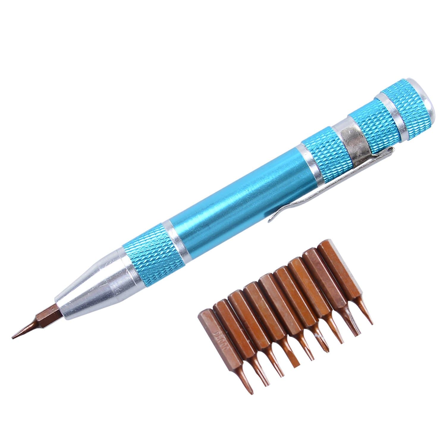 Amazing Tools 9 In 1 Pocket Pen Style Complete Screwdriver Set with 5 Pt. Pentalobe Phillips Torx T4 T5 T6 T8 for Iphone Macbook