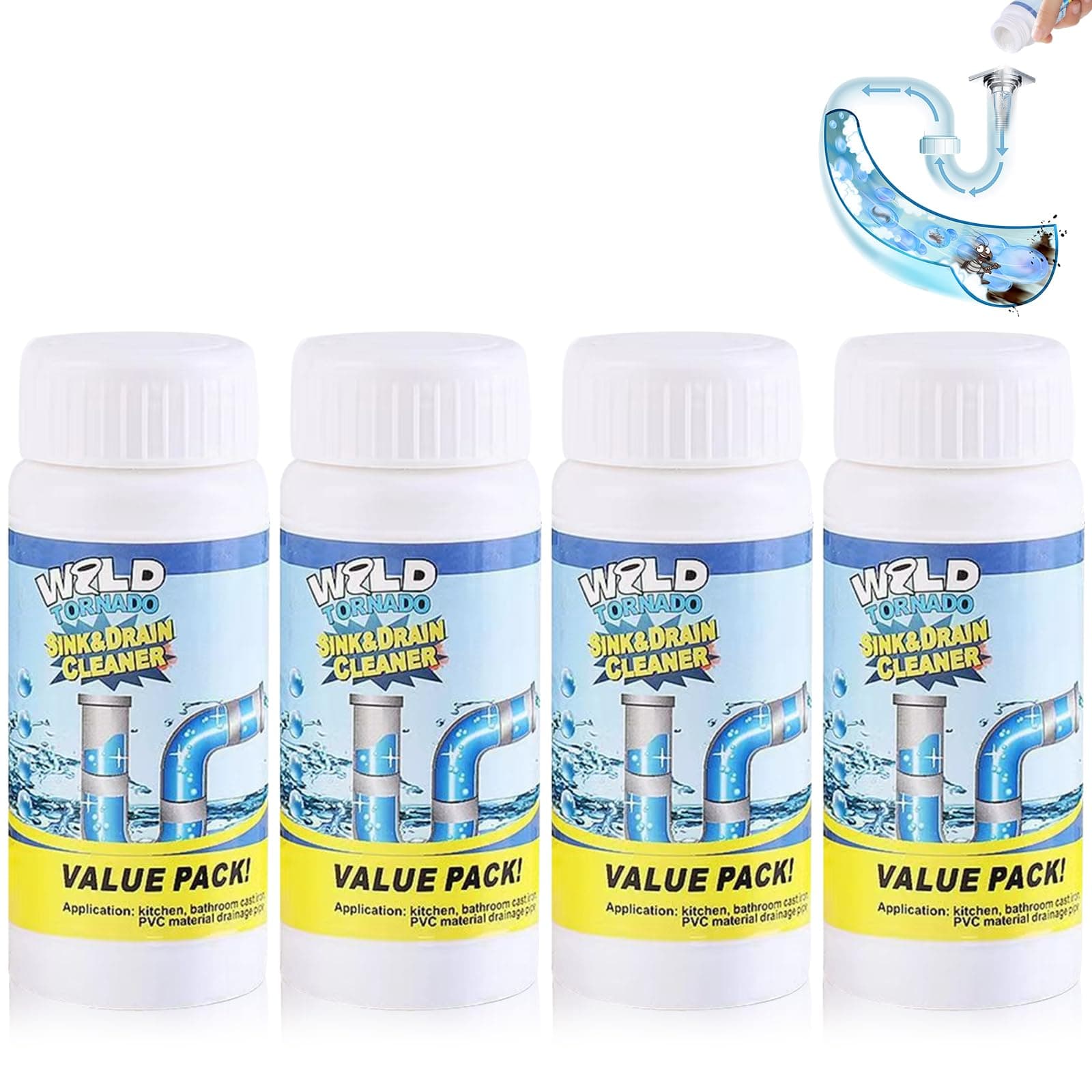 4PCS Wild Tornado Pipe Dredge, Wild Tornado Sink and Drain Cleaner for Kitchen Toilet Pipeline Quick Cleaning Tool (4PCS)