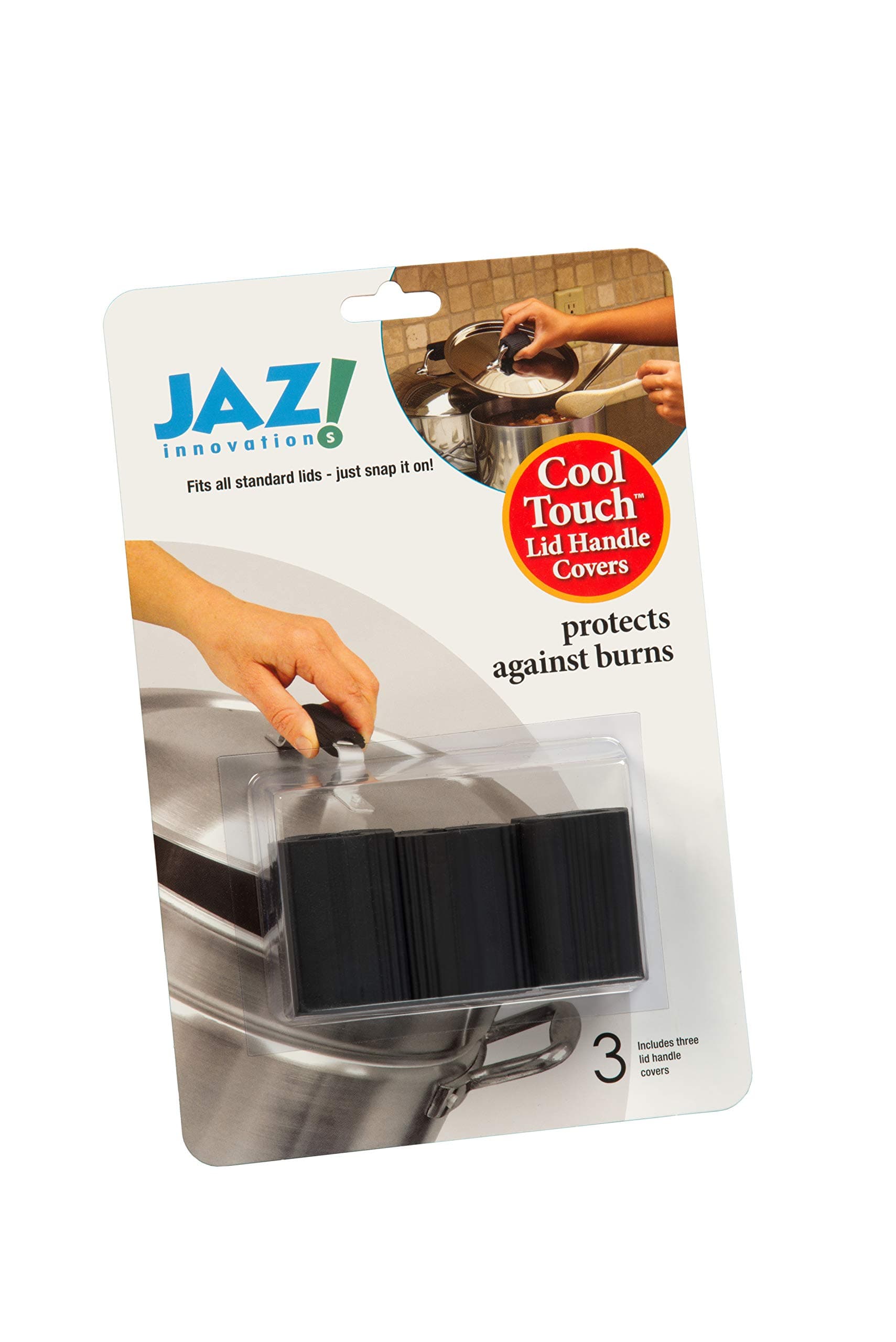 Touch Covers (Set of 3) -Fits on Any Pot Handle or Lid and Remains Cool, size:a, Black