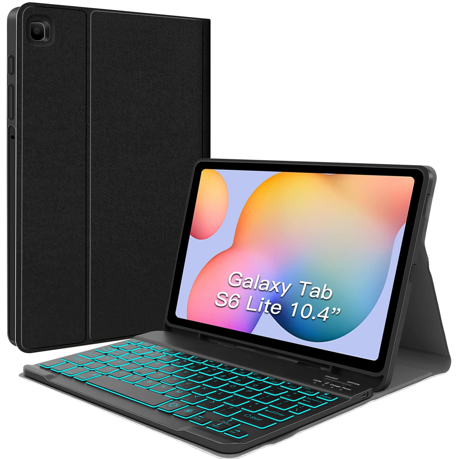 Backlit Keyboard Case for Samsung-Galaxy-Tab S6 Lite 10.4, Smart Case with Backlit Keyboard for Galaxy Tab S6 Lite SM-P610 SM-P615 Detachable Wireless Keyboard Cover with S Pen Holder, Black