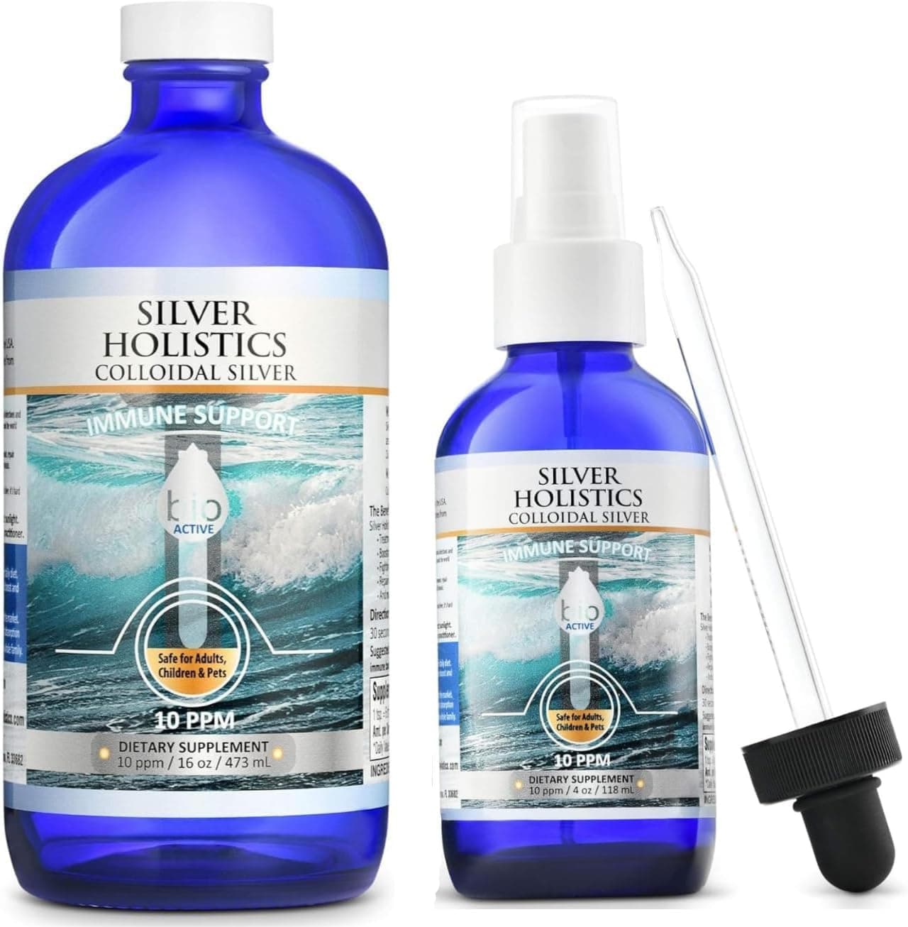 Silver HOLISTICS Colloidal Silver Liquid Bundle – Includes Colloidal Silver Spray (4 OZ) & Refill Solution (16 OZ) with Free Dropper - Immune Support Supplement for Children, Adults, & Pets