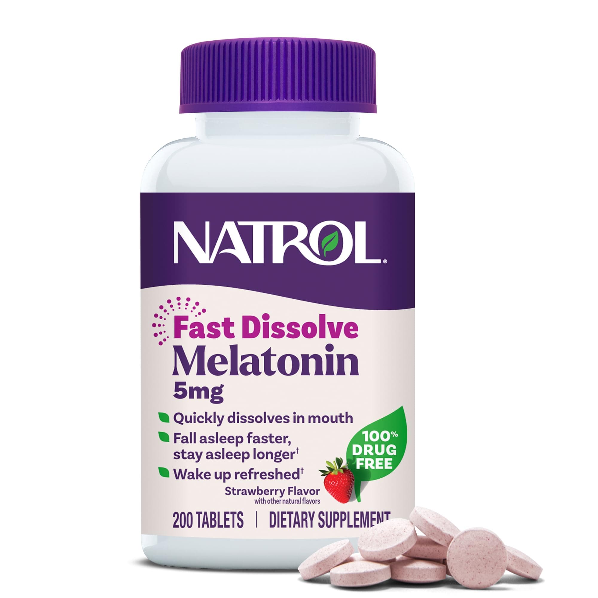Melatonin 5mg Fast Dissolve Tablets, Sleep Support Supplements for Adults, Strawberry Flavor, 200 Tablets, Up to 200 Day Supply