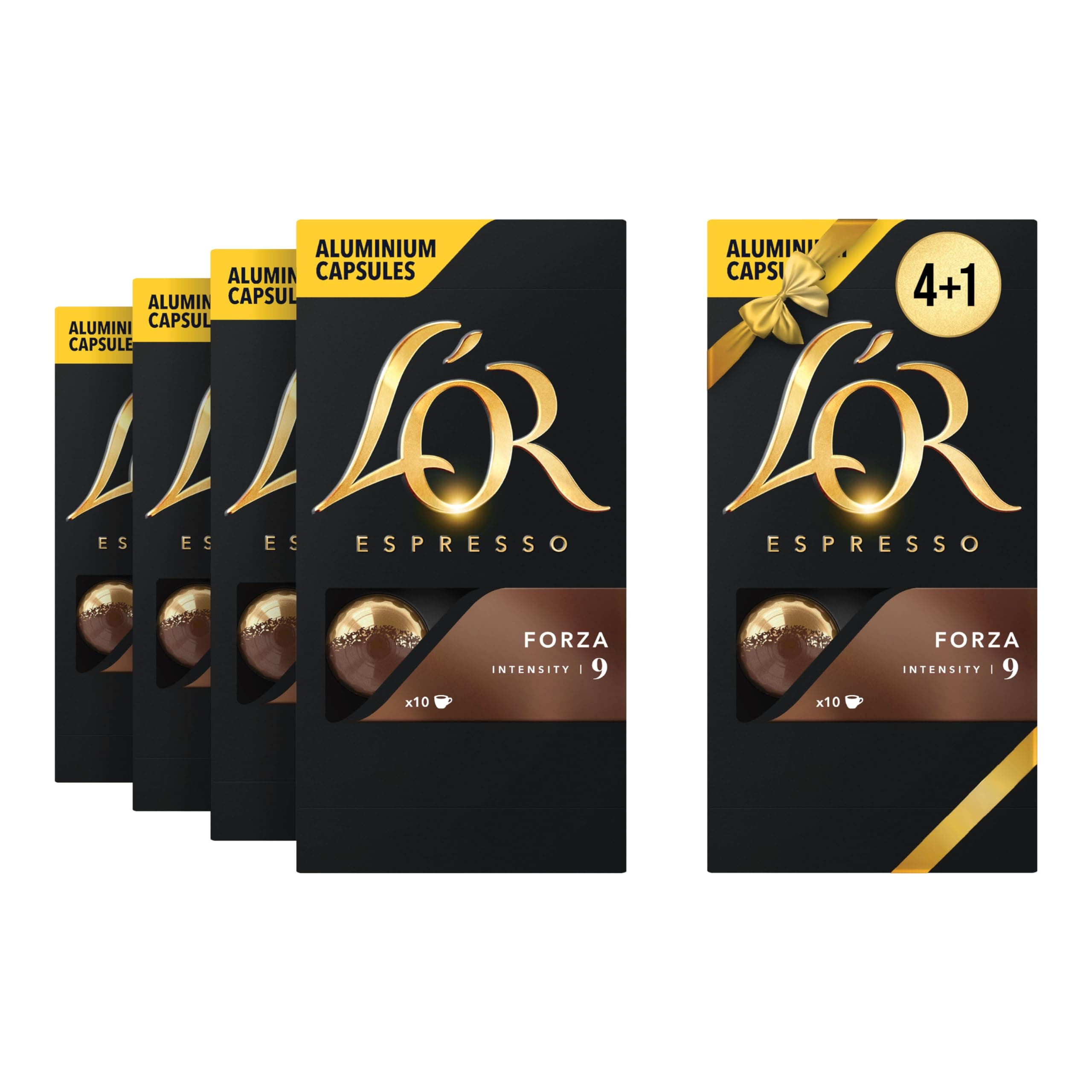 Espresso Coffee - Forza - Core Collection - Intensity 9 - Medium - 50 Aluminium Capsules Compatible with Nespresso Original Machine (Pack of 4+1)