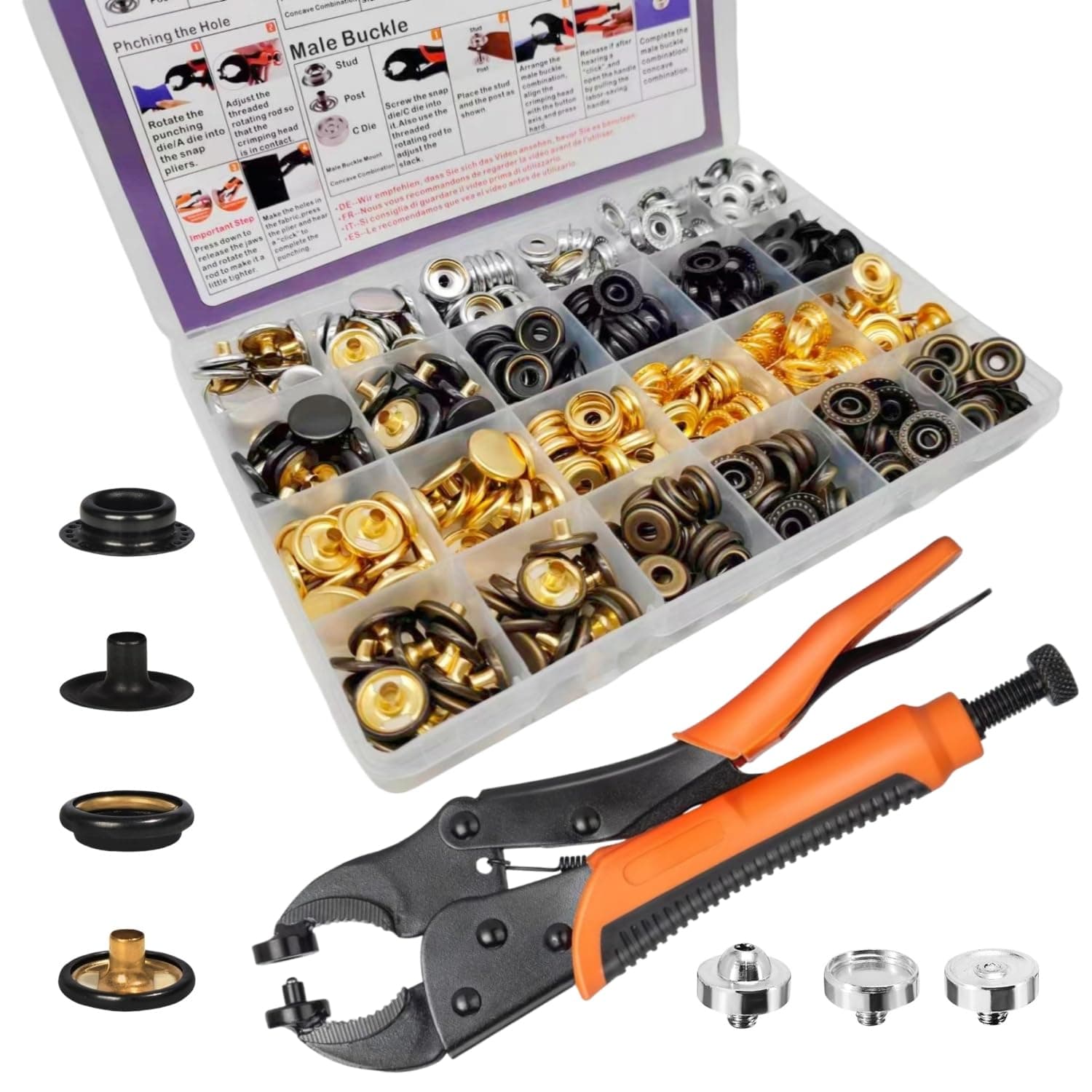 SUNOR 100 Sets Snap Buttons,Heavy Duty Snap Fasteners Kit 15mm Metal Snaps Marine Grade Boat Canvas Snaps,Press Stud for Clothing Leather Boat Cover Fabric (Regular)