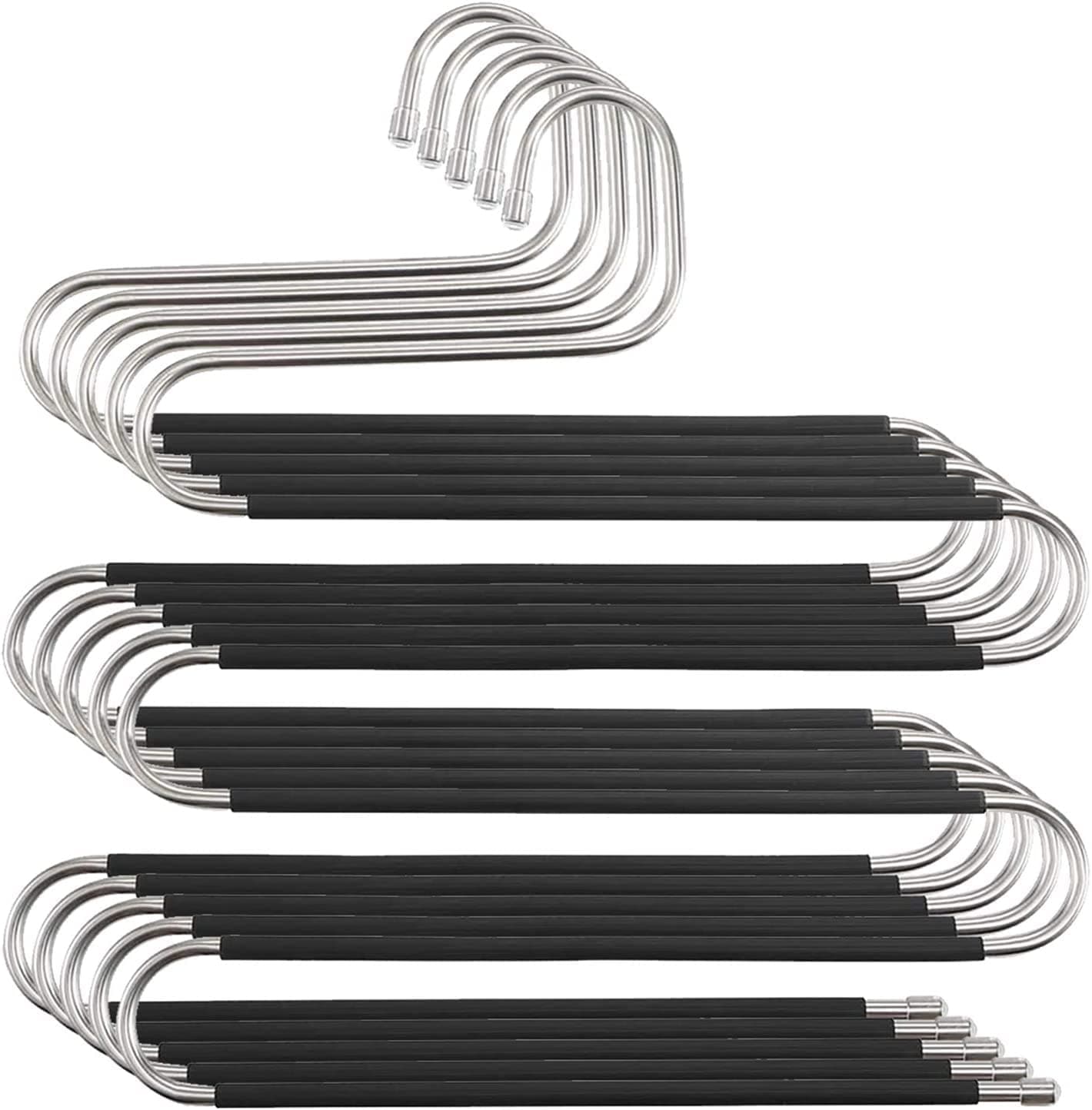 MIXDE Pants Hangers, 5 Pack Space Save Non-Slip S-Shape Trousers Hangers,Stainless Steel Multilayer Clothes Hangers for Pants Jeans Scarf Ties