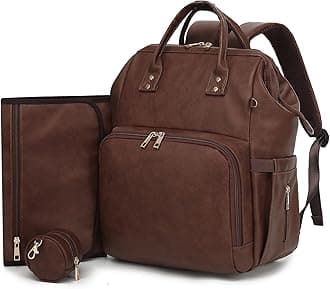 ROSEGIN Vegan Leather Diaper Bag Backpack for Boy Girl with Changing Pad and Pacifier Case
