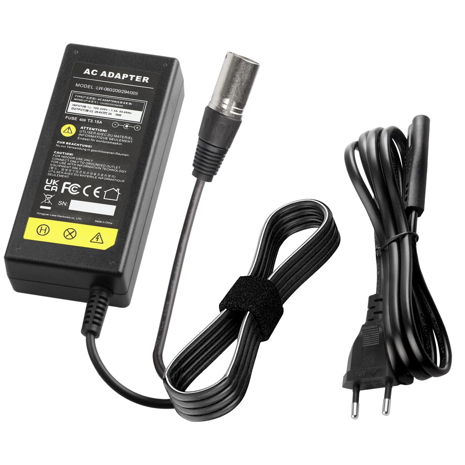 Labtec29.4 V 24 V 2 A Power Supply Charger Charging Cable for 24 V Batteries with 3 Pin XLR Connector for Electric Scooter Electric Wheelchair E-Bike Batteries Prophete Aldi Netto, Go-Go Elite,