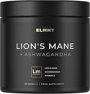 20,000mg 16x Strength Lions Mane Supplement Capsules Super Nootropic w. Ashwagandha & Rhodiola - Highest Potency Lion's Mane Mushroom Extract 50% Polysaccharides Brain Supplements for Memory and Focus